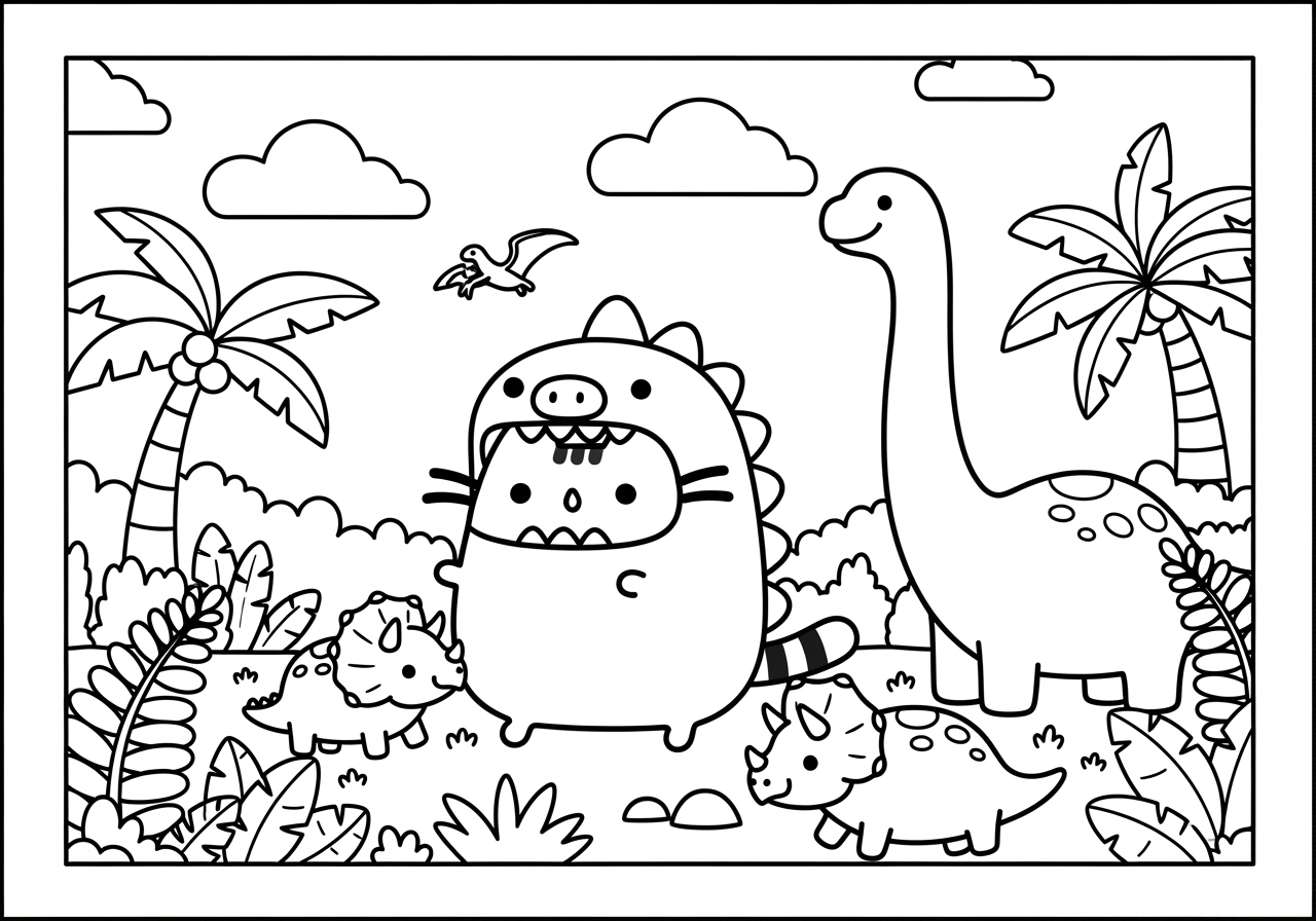 Pusheen Dinosaur Coloring Pages Fun Free Printables
