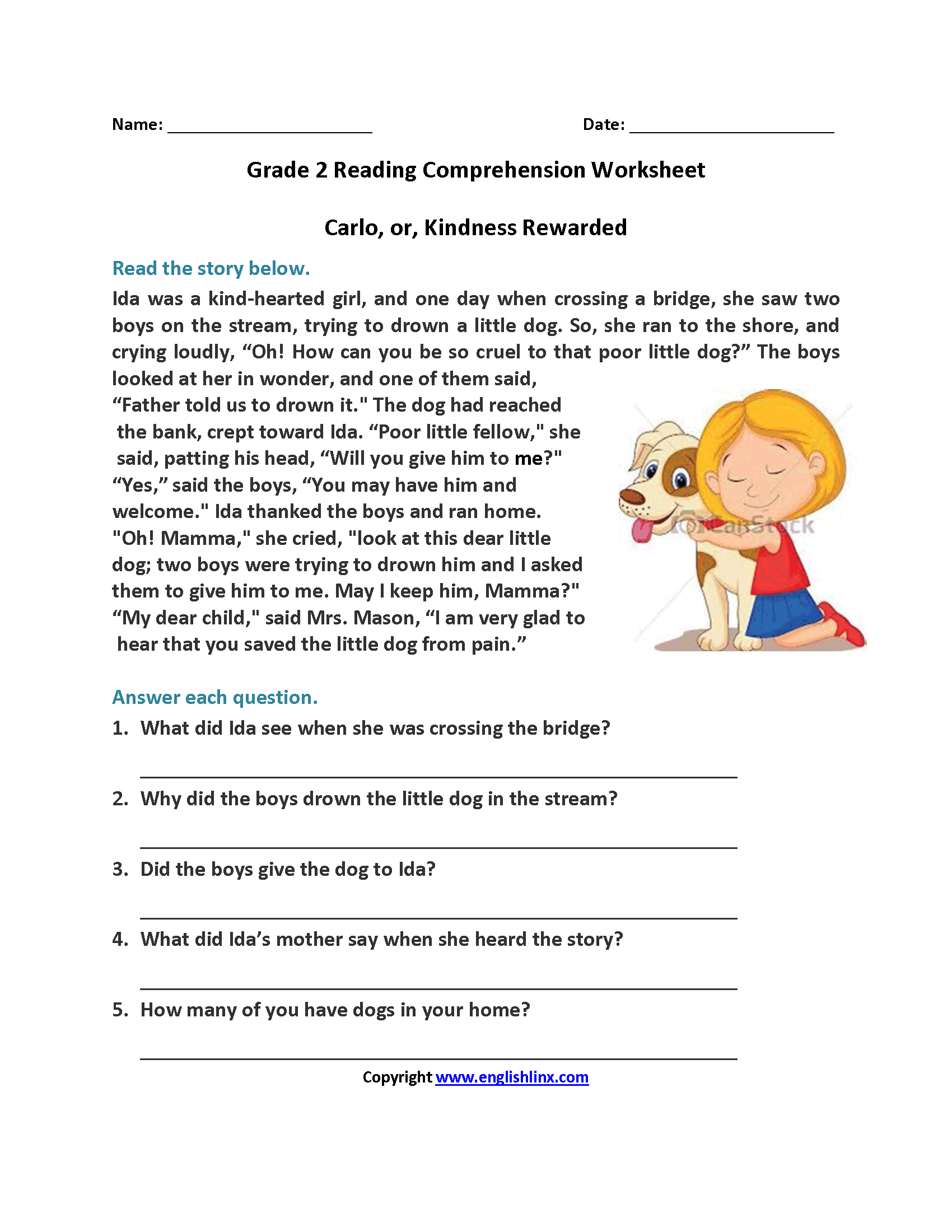 Reading Comprehension Worksheets For Grade 2 Your Home Teacher Worksheets Library
