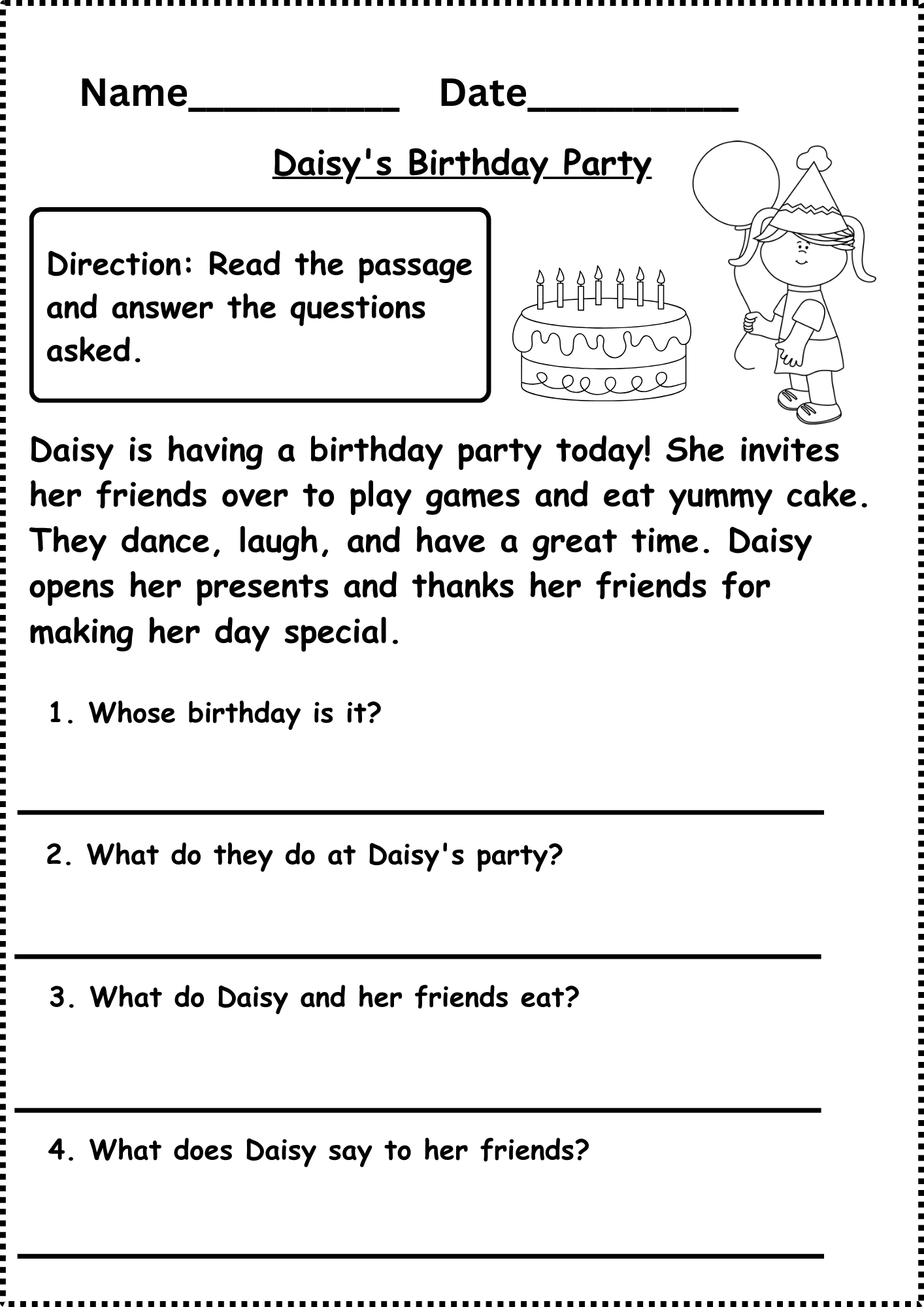 reading comprehension worksheets 1st grade