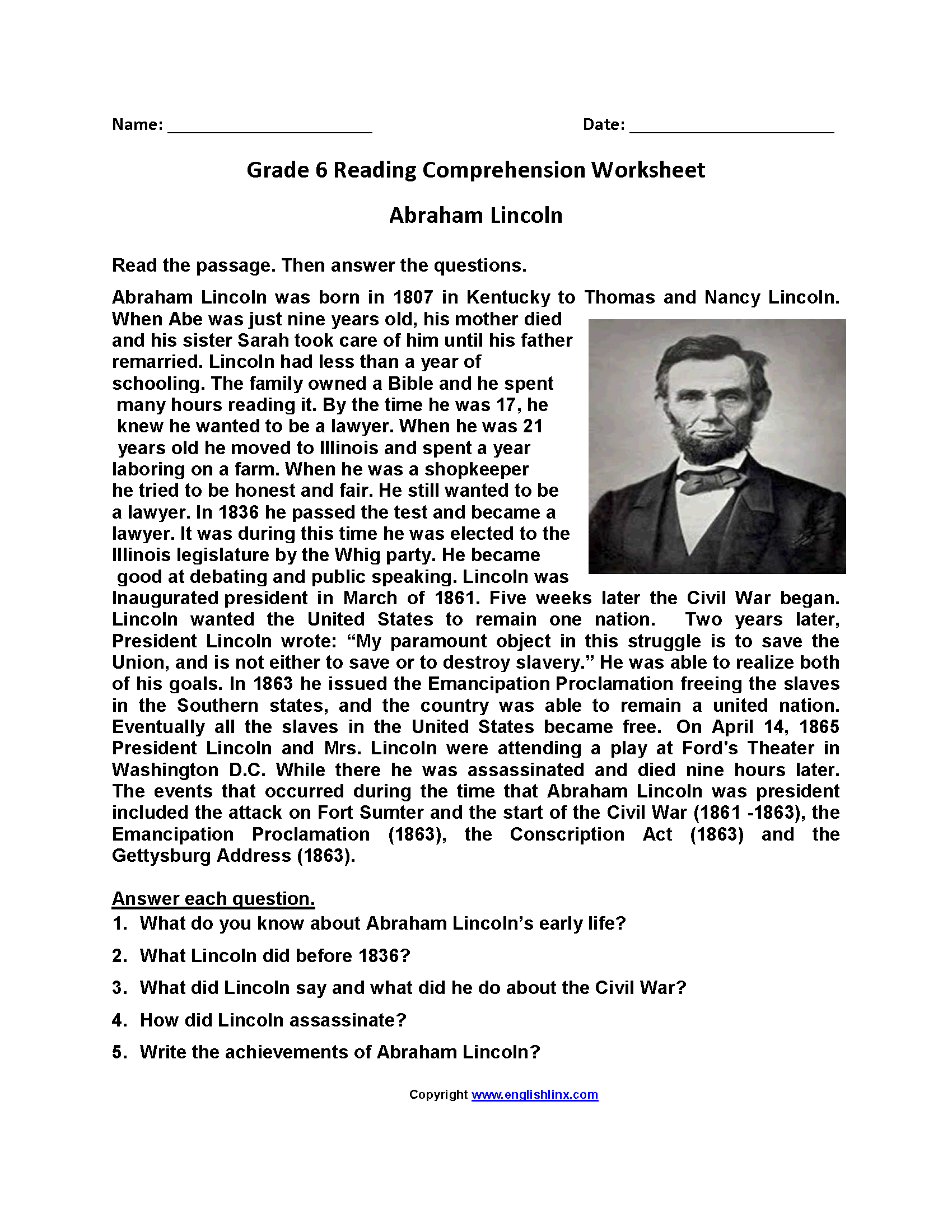Reading Worksheets Sixth Grade Reading Worksheets Worksheets Library