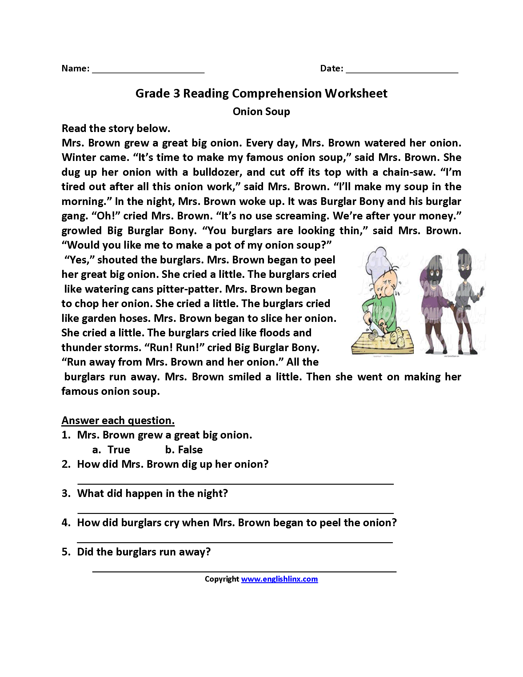 3rd grade reading comprehension worksheets