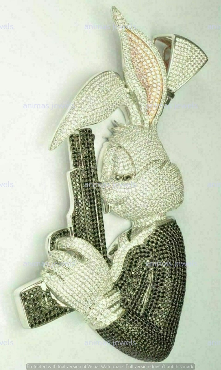 Real 925 Sterling Silver Bugs Bunny Holding Gun 2 CT Moissanite Charm Pendant EBay