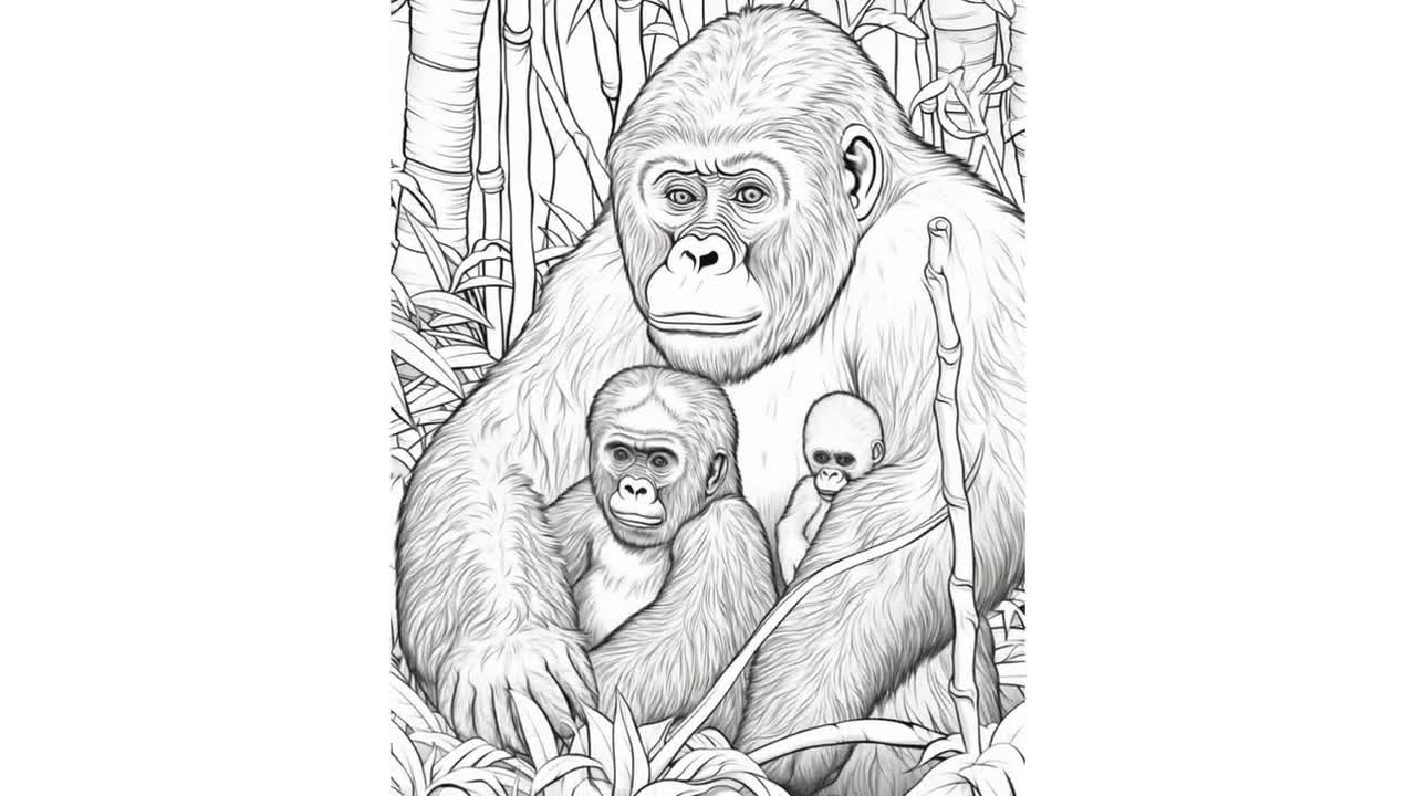 Realistic Greyscale Gorilla Coloring Pages For Adult Coloring Pages And Ape Coloring Pages Etsy