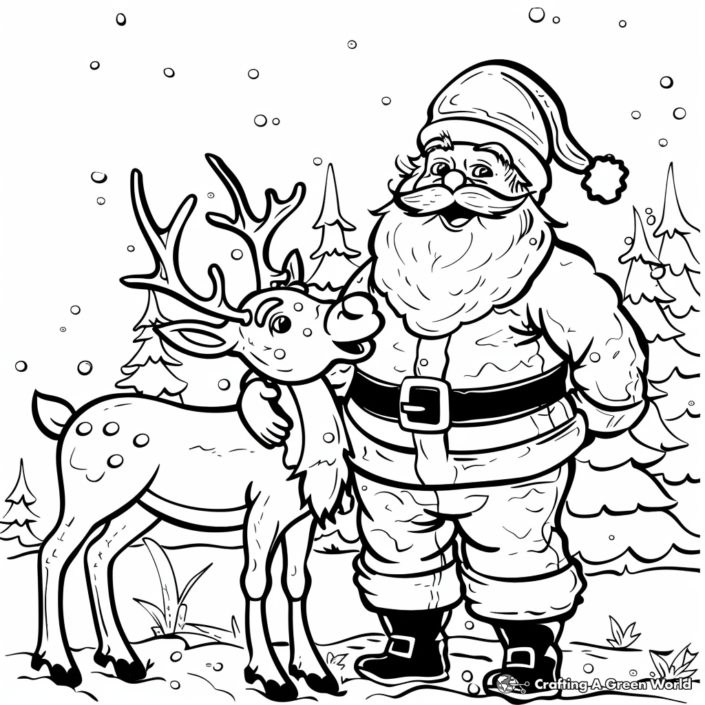 Santa And Reindeer Coloring Pages Free Printable 