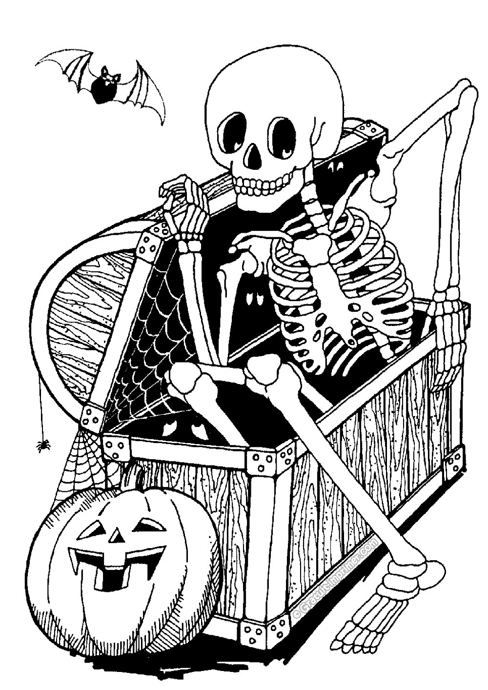 Skeleton In A Coffin Halloween Coloring Pages For Kids
