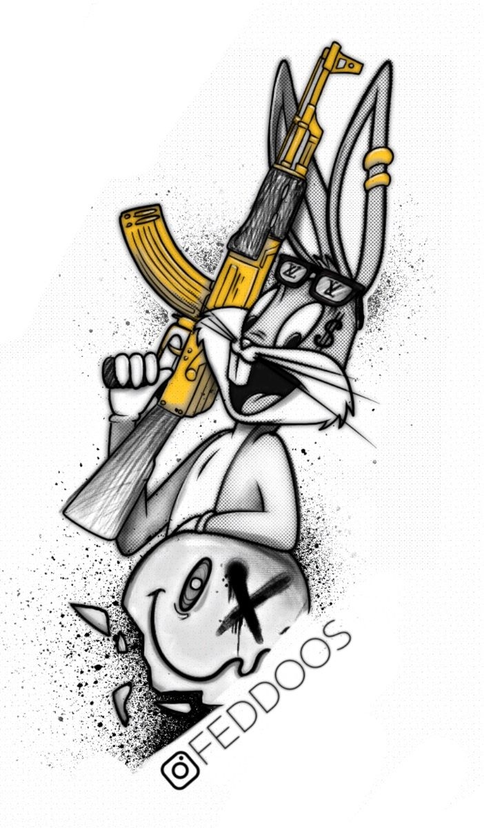 Sketch Of Bugs Bunny Tattoo