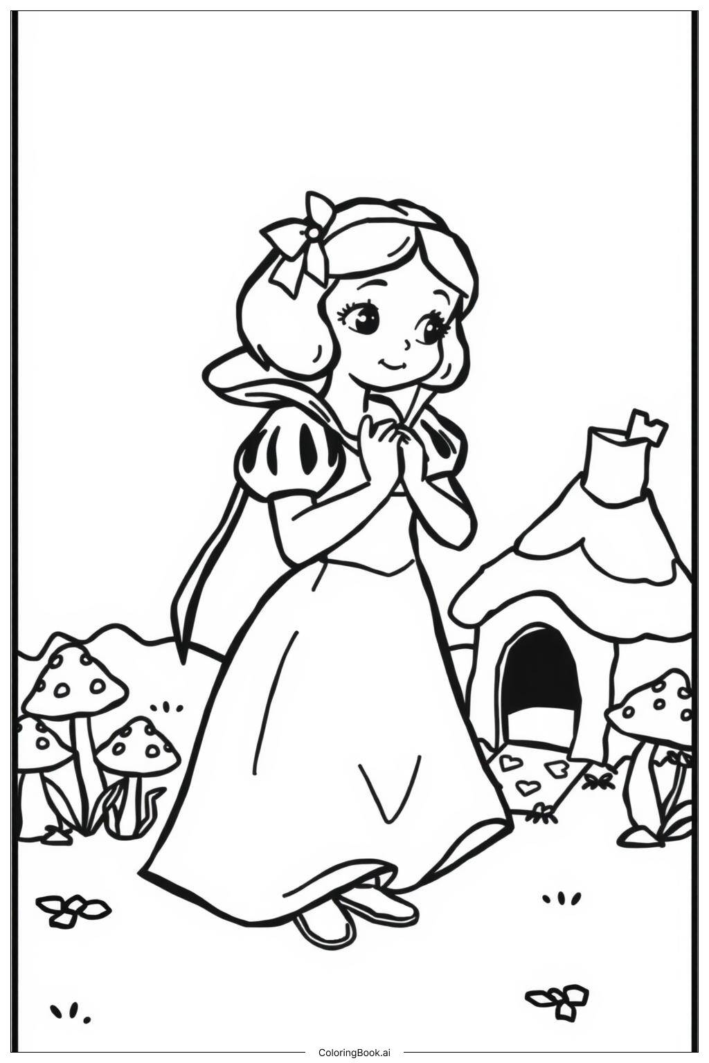 Snow White Discovering The Dwarfs Cottage Coloring Page Free PDF PNG Printable 
