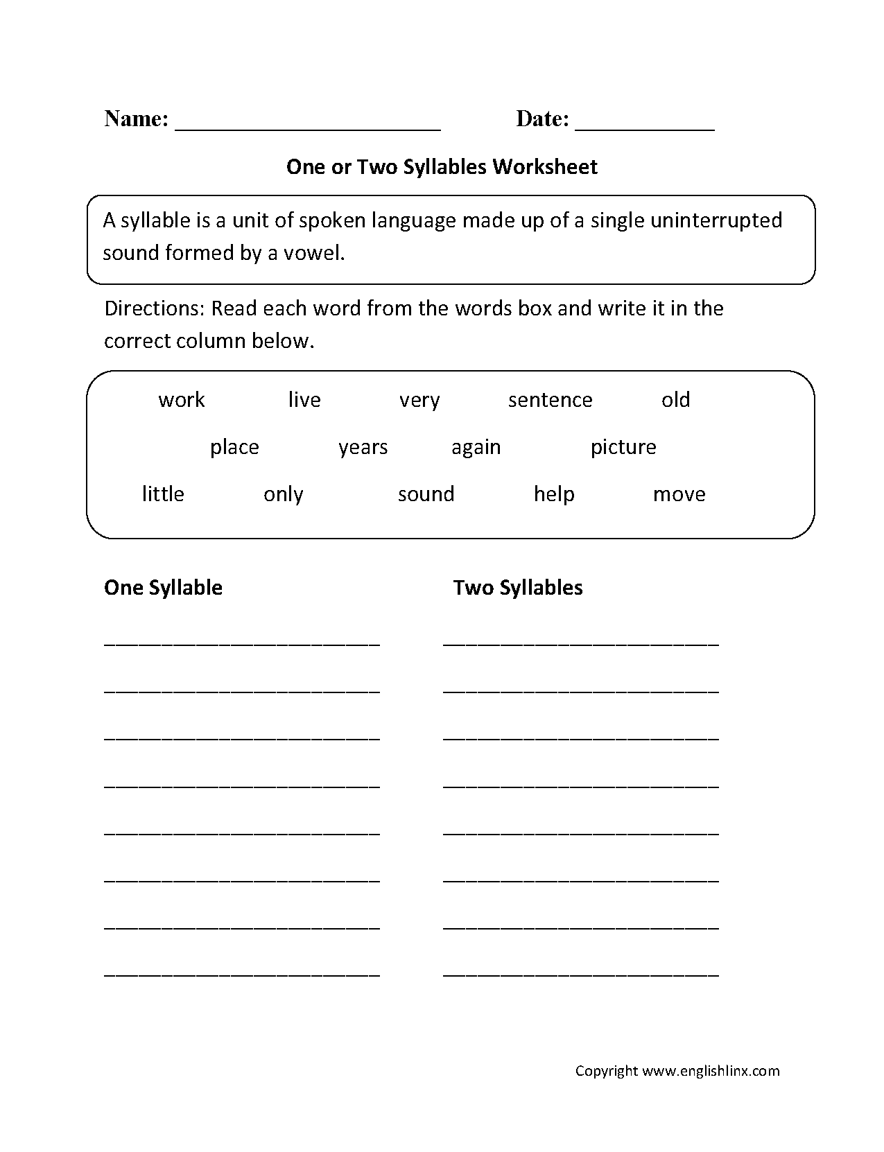 4th grade syllable worksheets pdf