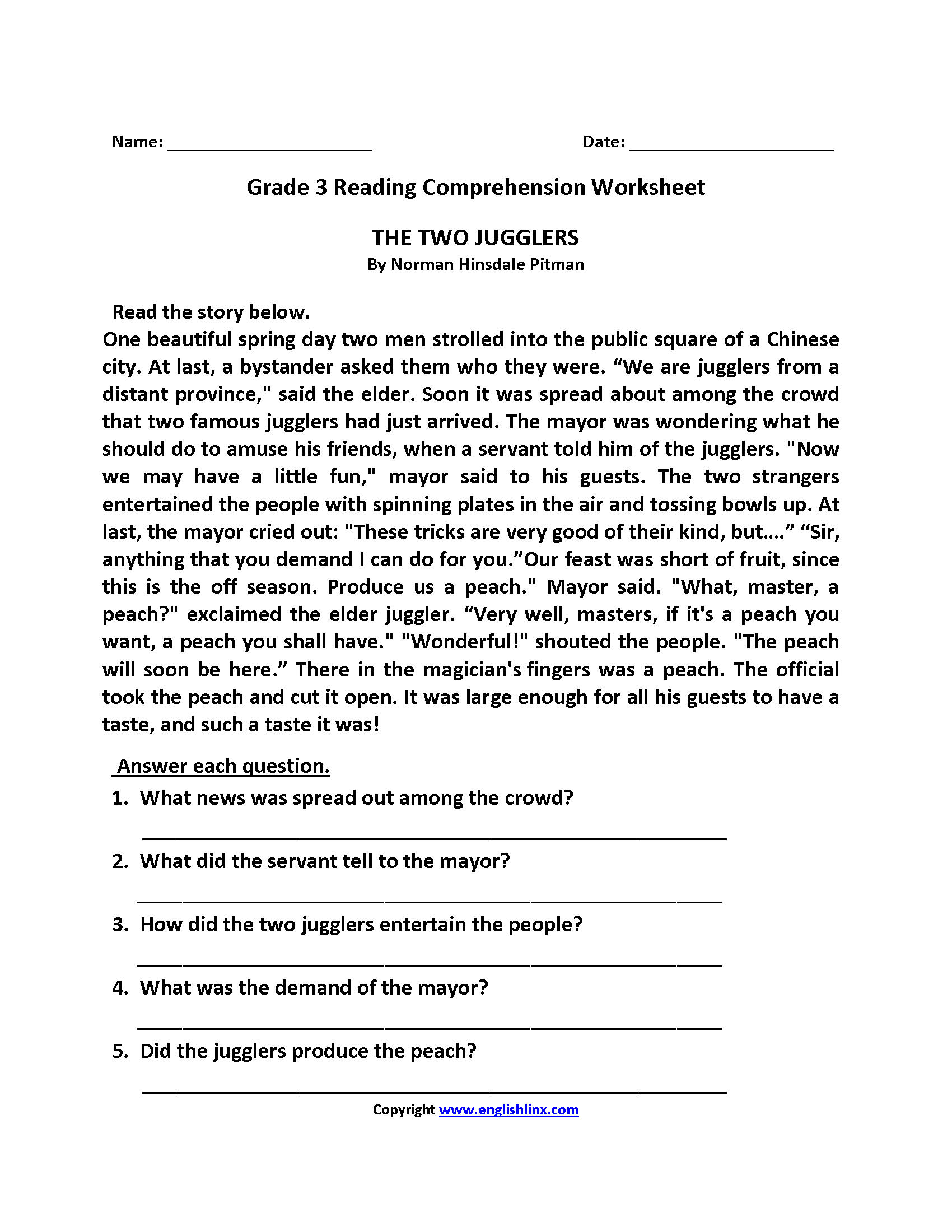reading comprehension 3rd grade