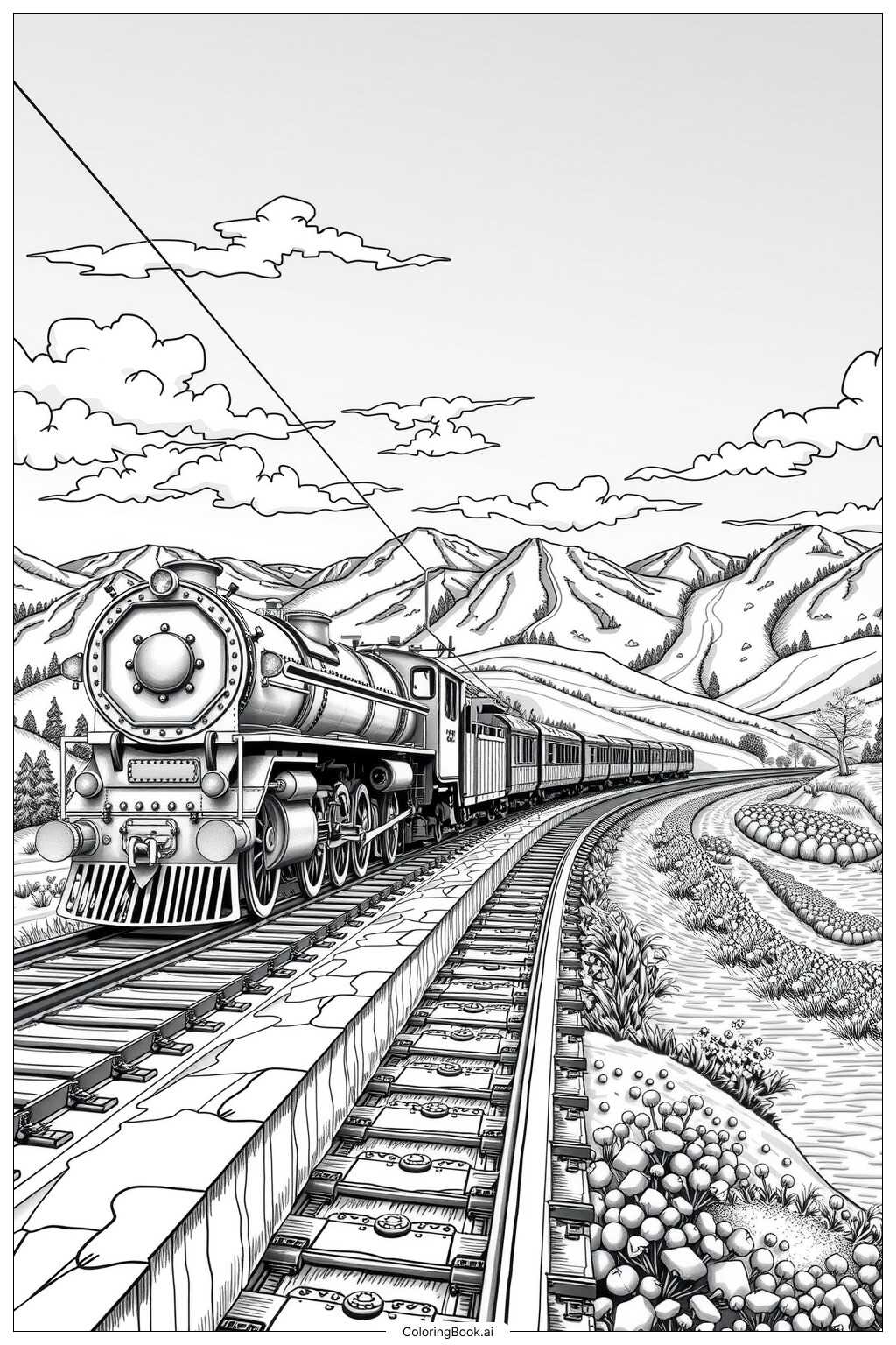 Train On A Straight Track Coloring Page Free PDF PNG Printable Train On A Straight Track Coloring Page Free PDF PNG Printable