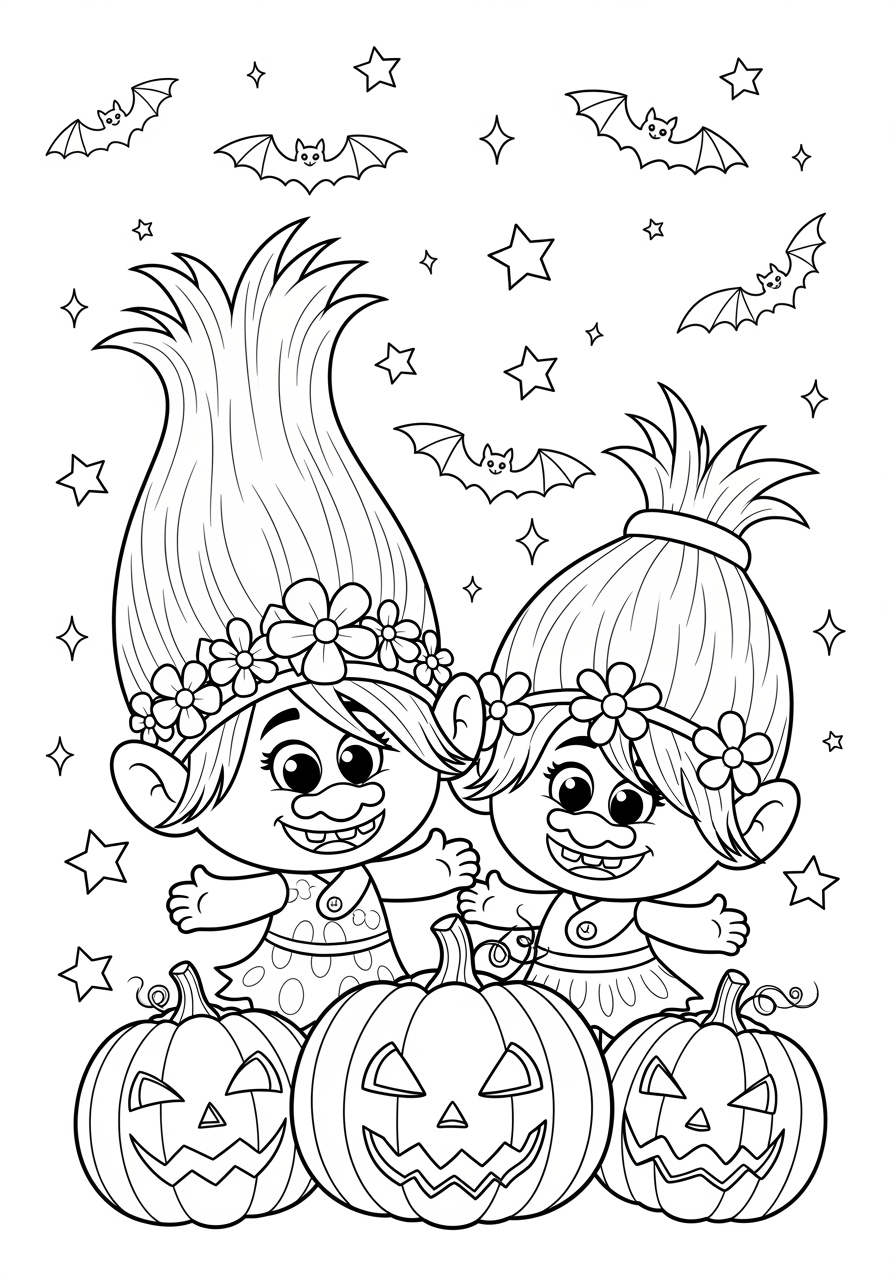 Trolls Halloween Coloring Pages For Kids