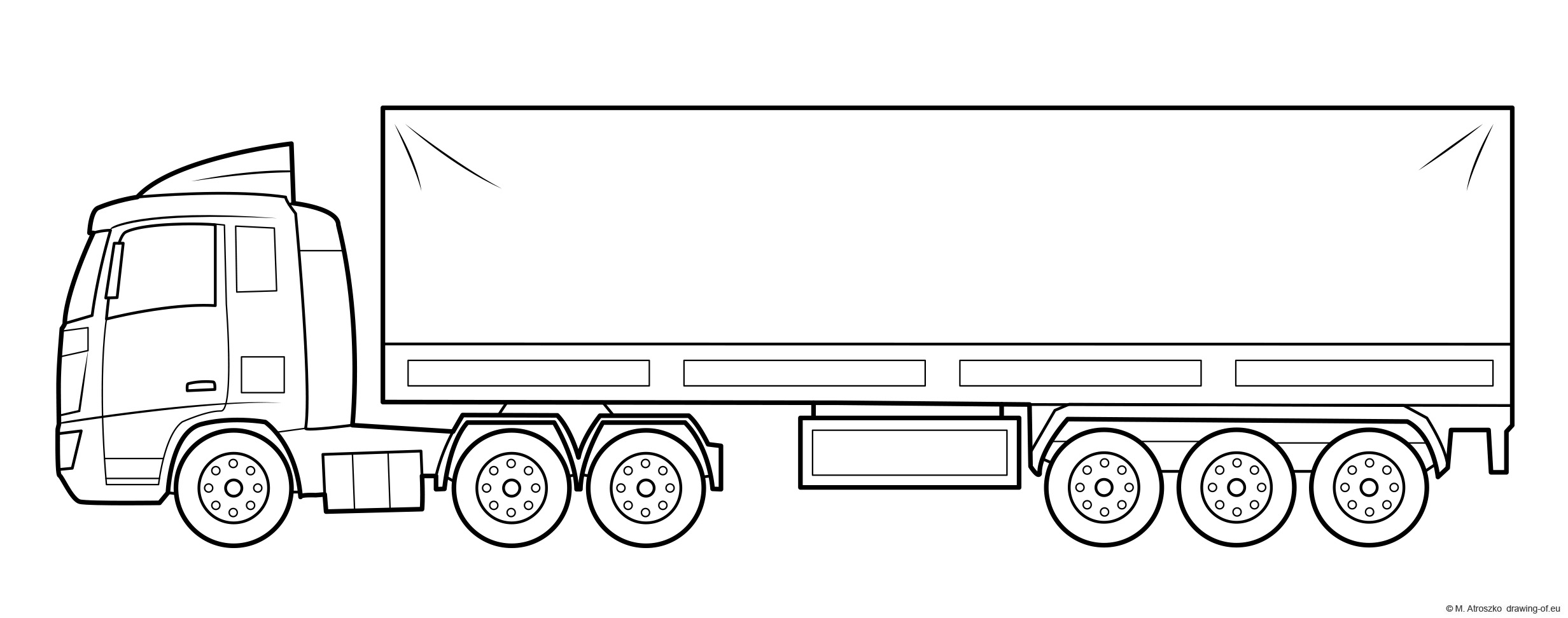 Truck And Trailer Coloring Page Line Art Illustrations Truck And Trailer Coloring Page Line Art Illustrations