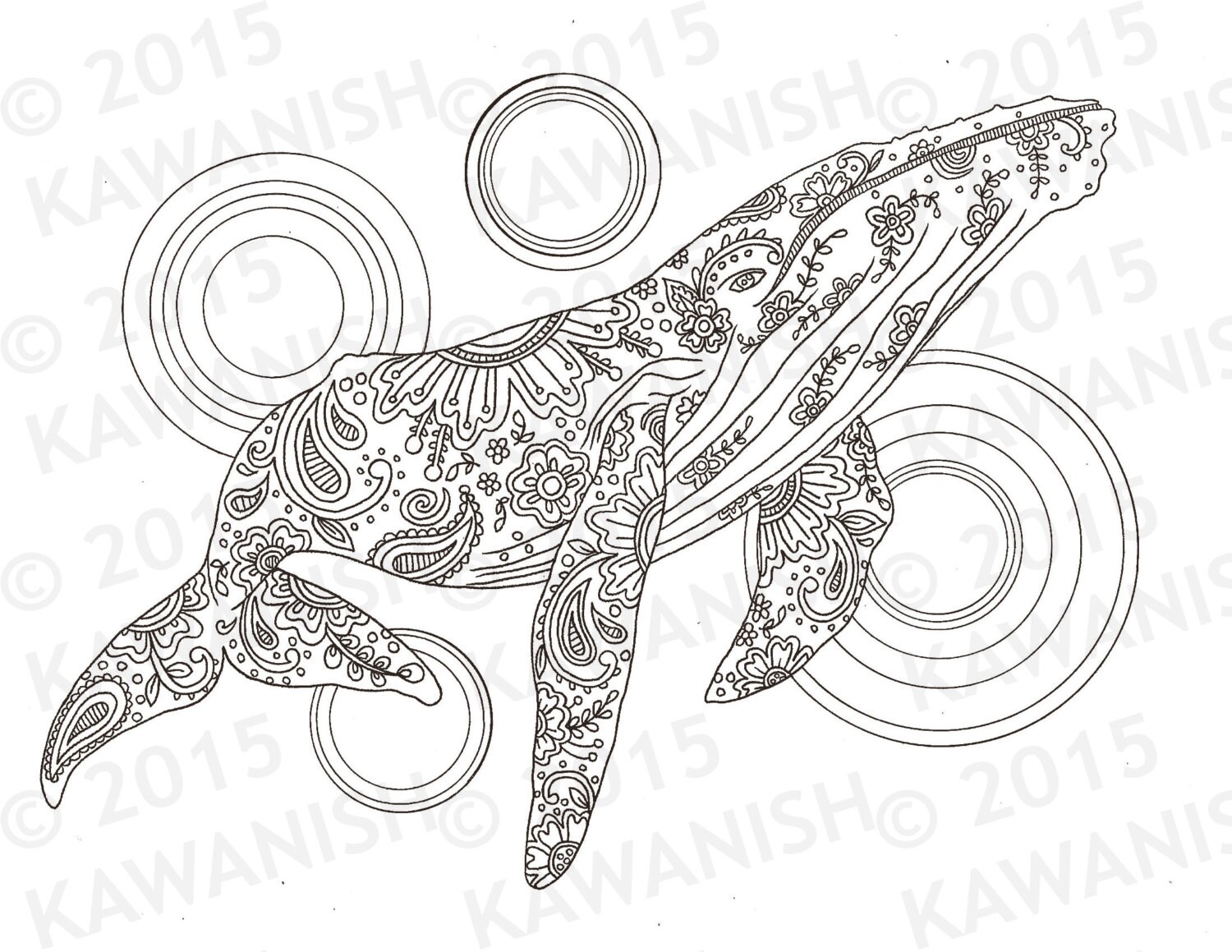 Whale Adult Coloring Page Gift Wall Art Zentangle Etsy