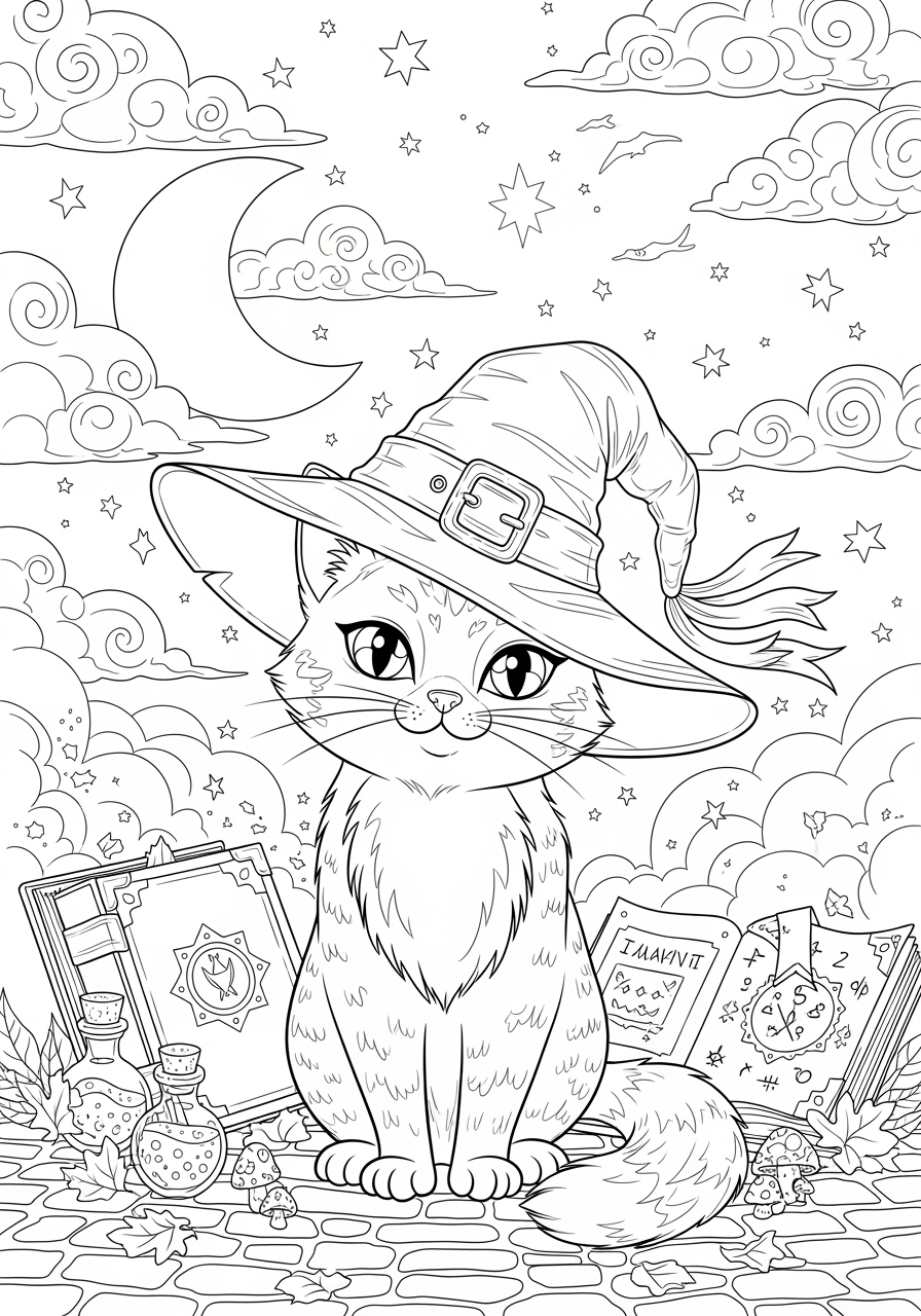 Witch Cat Coloring Page Printable Fun Witch Cat Coloring Page Printable Fun
