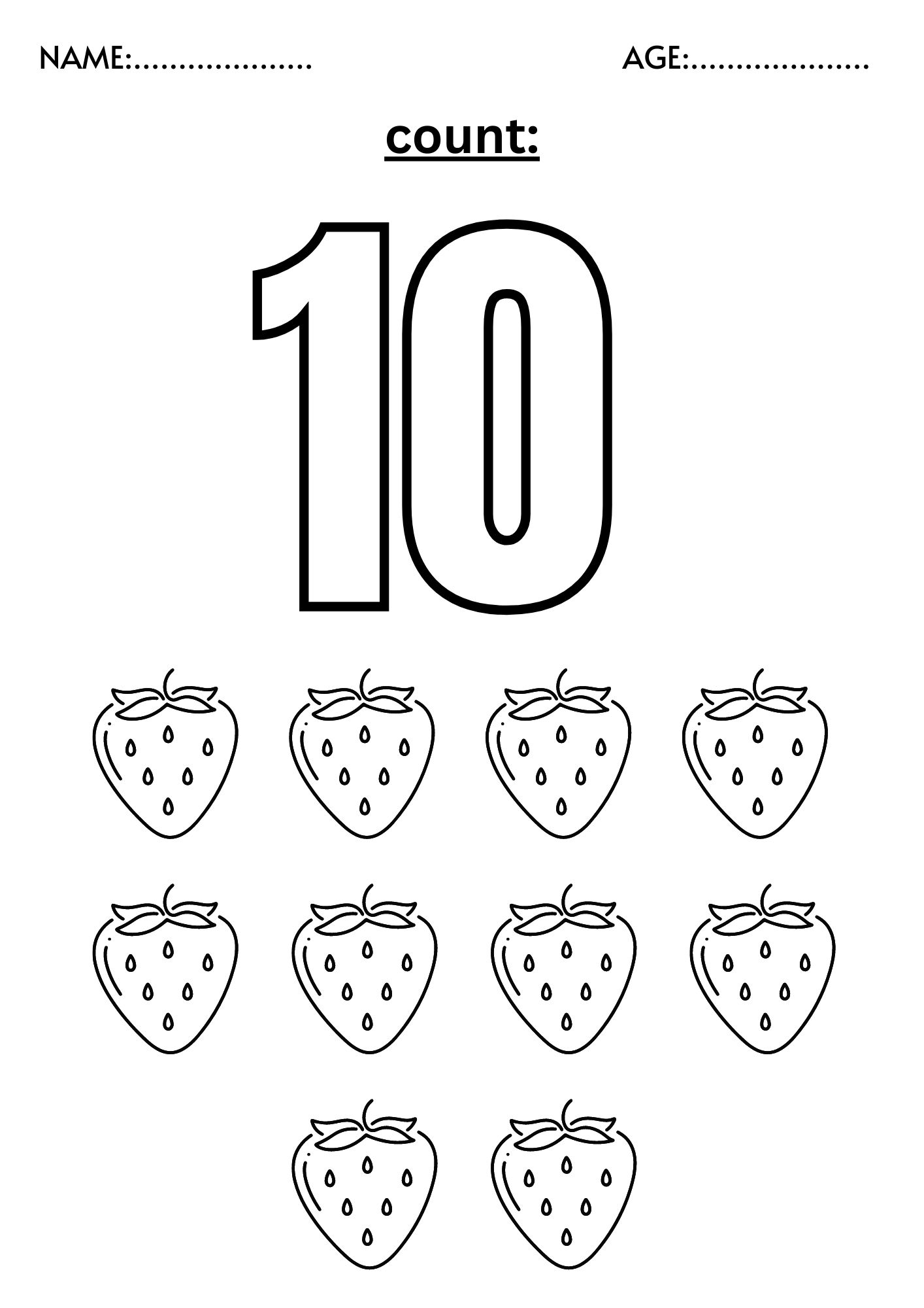 number 10 worksheet for preschool