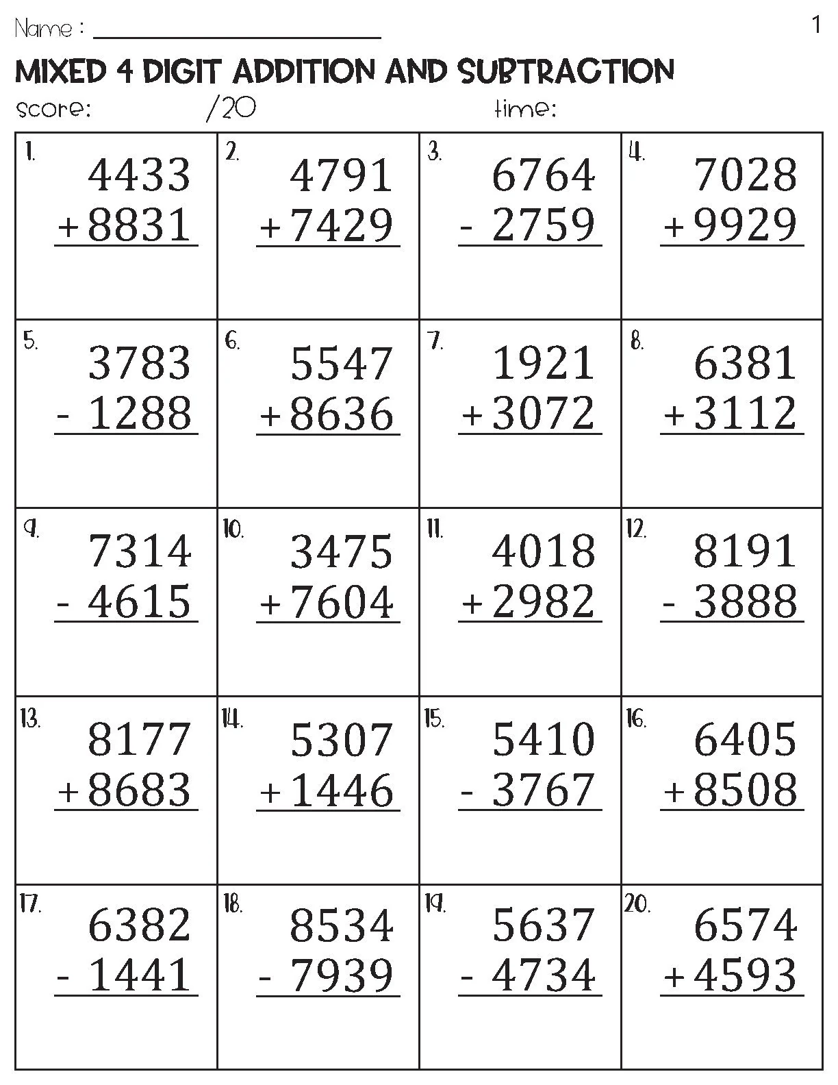 mixed adding and subtracting worksheets