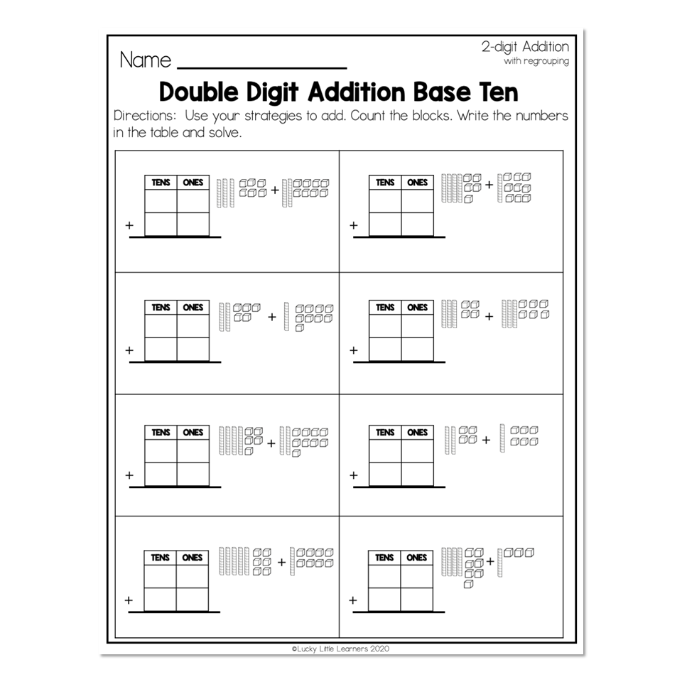 2nd Grade Math Worksheets 2 Digit Addition With Regrouping Double Digit Addition Base Ten Lucky Little Learners 2nd Grade Math Worksheets 2 Digit Addition With Regrouping Double Digit Addition Base Ten Lucky Little Learners