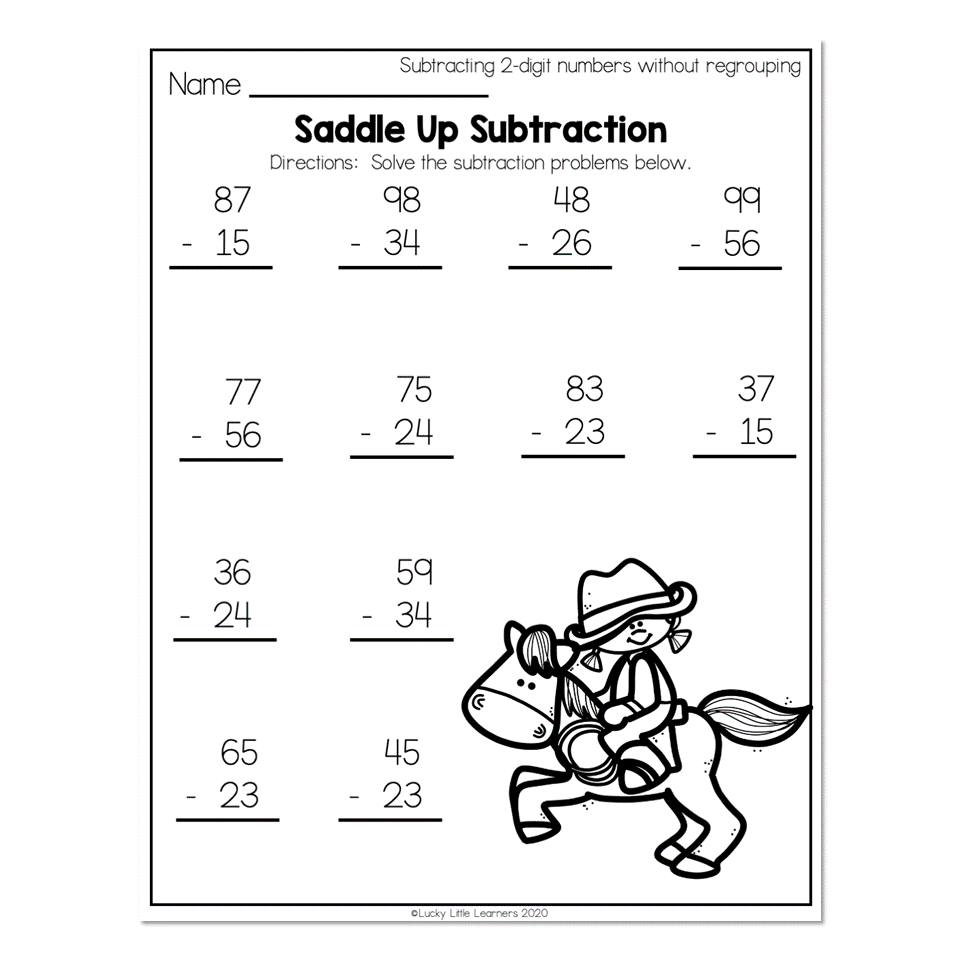 2nd Grade Math Worksheets 2 Digit Subtraction Without Regrouping Saddle Up Subtraction Lucky Little Learners