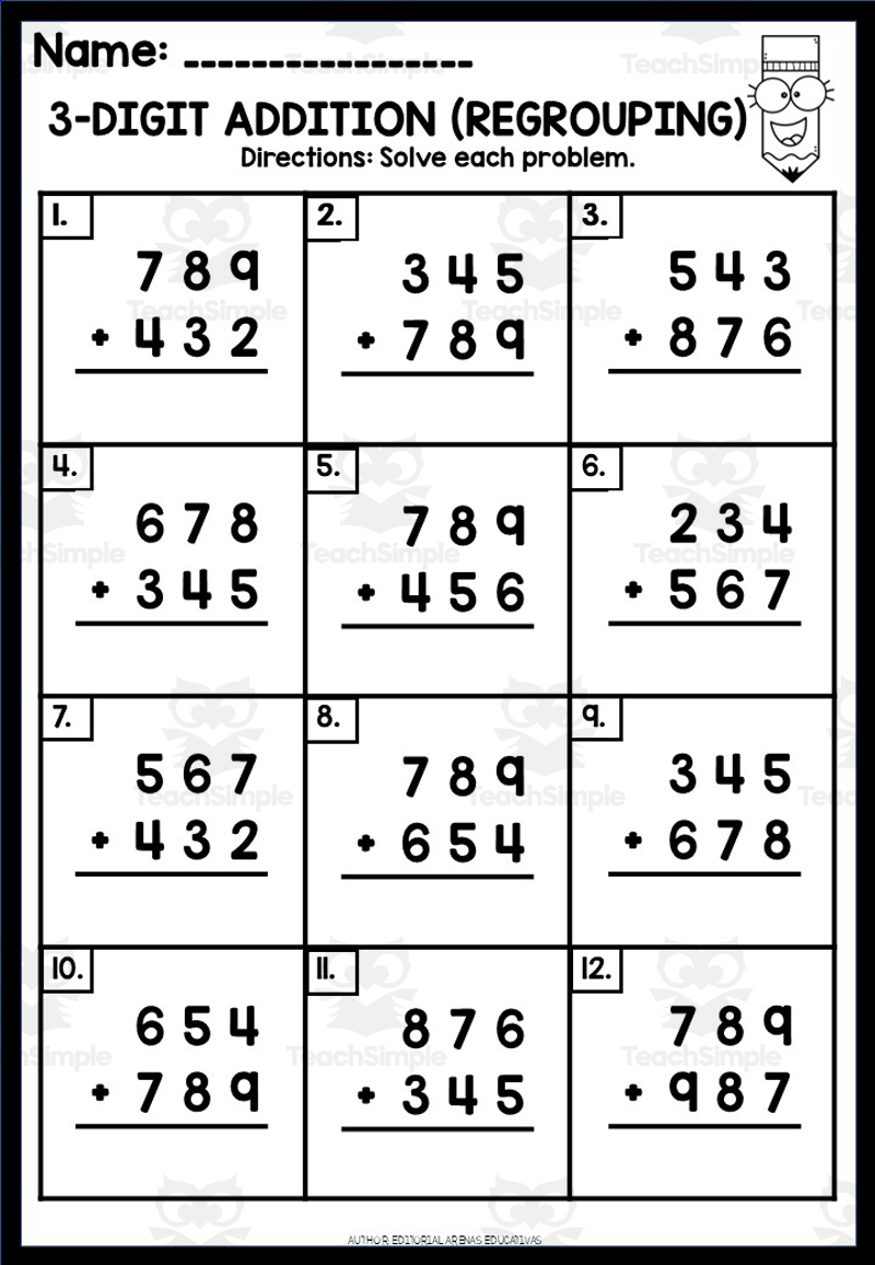 3 Digit Addition With Regrouping Worksheets PDF 3 Digit Addition With Regrouping Worksheets PDF