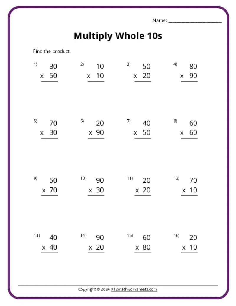 3rd Grade Multiplication Worksheets K12 Math Worksheets
