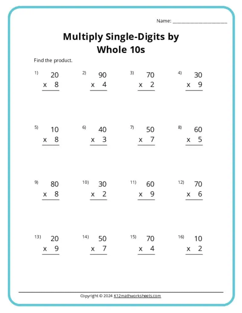 3rd Grade Multiplication Worksheets K12 Math Worksheets