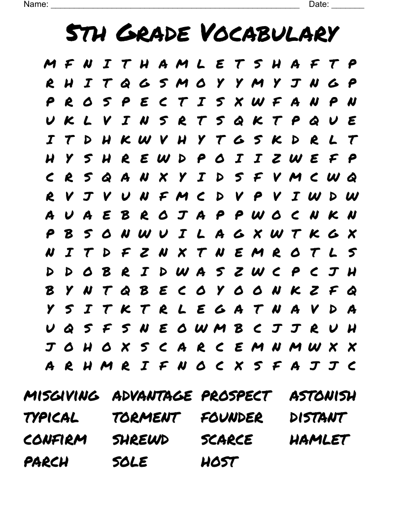 5th grade word search 5th grade word search