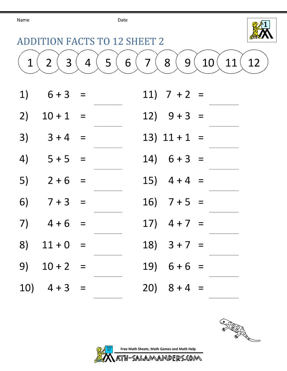 Addition Facts To 20 Worksheets Addition Facts To 20 Worksheets