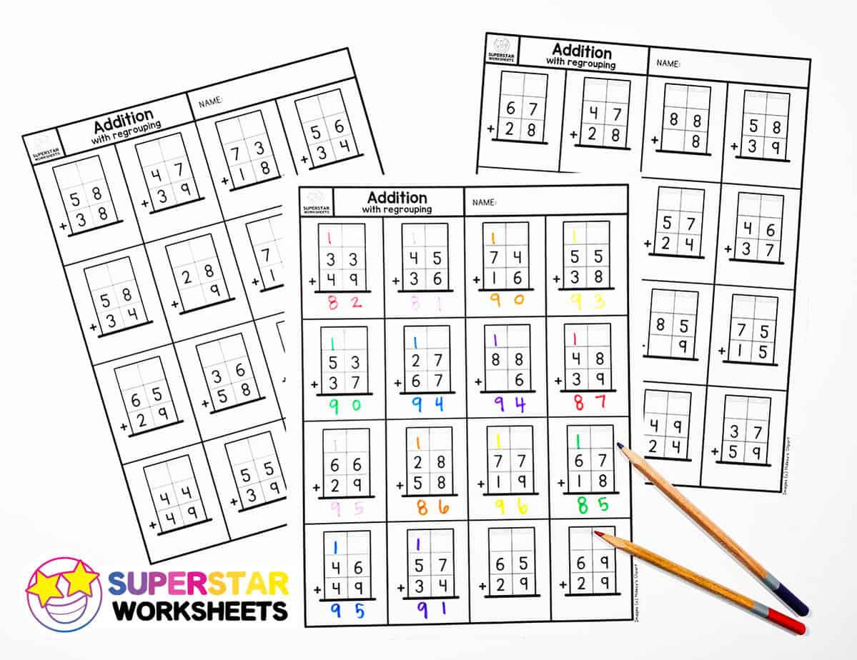 addition and subtraction regrouping worksheets