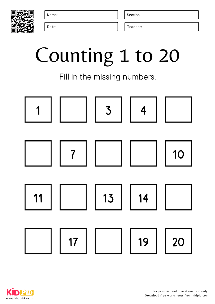 Counting 1 To 20 Math Worksheet In Simple Style Kidpid Counting 1 To 20 Math Worksheet In Simple Style Kidpid