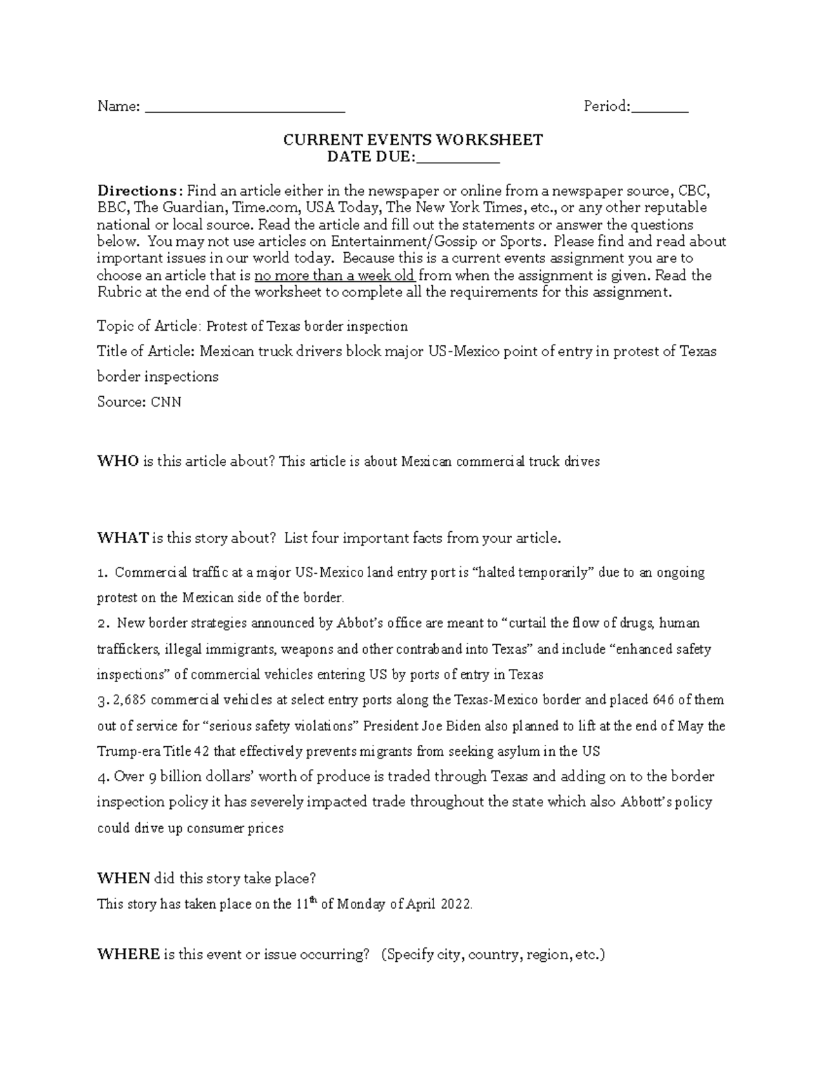 Current Events Worksheet Protest Of Texas Border Inspections Studocu Current Events Worksheet Protest Of Texas Border Inspections Studocu
