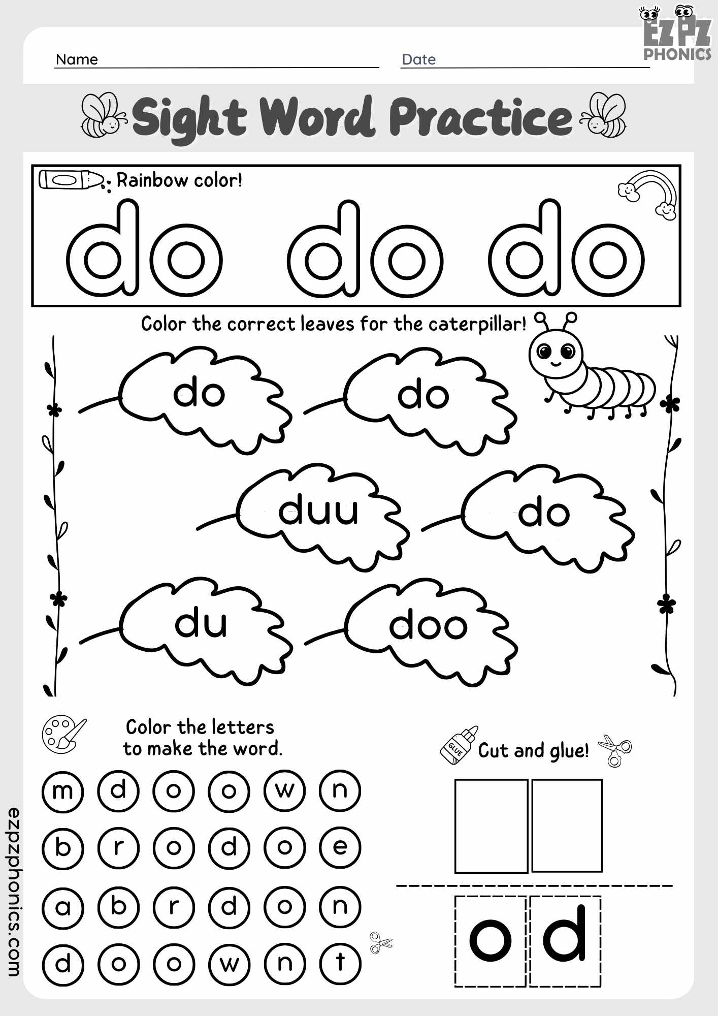 Do Kindergarten Sight Word Coloring And Cut And Paste Activities Ezpzphonics Do Kindergarten Sight Word Coloring And Cut And Paste Activities Ezpzphonics
