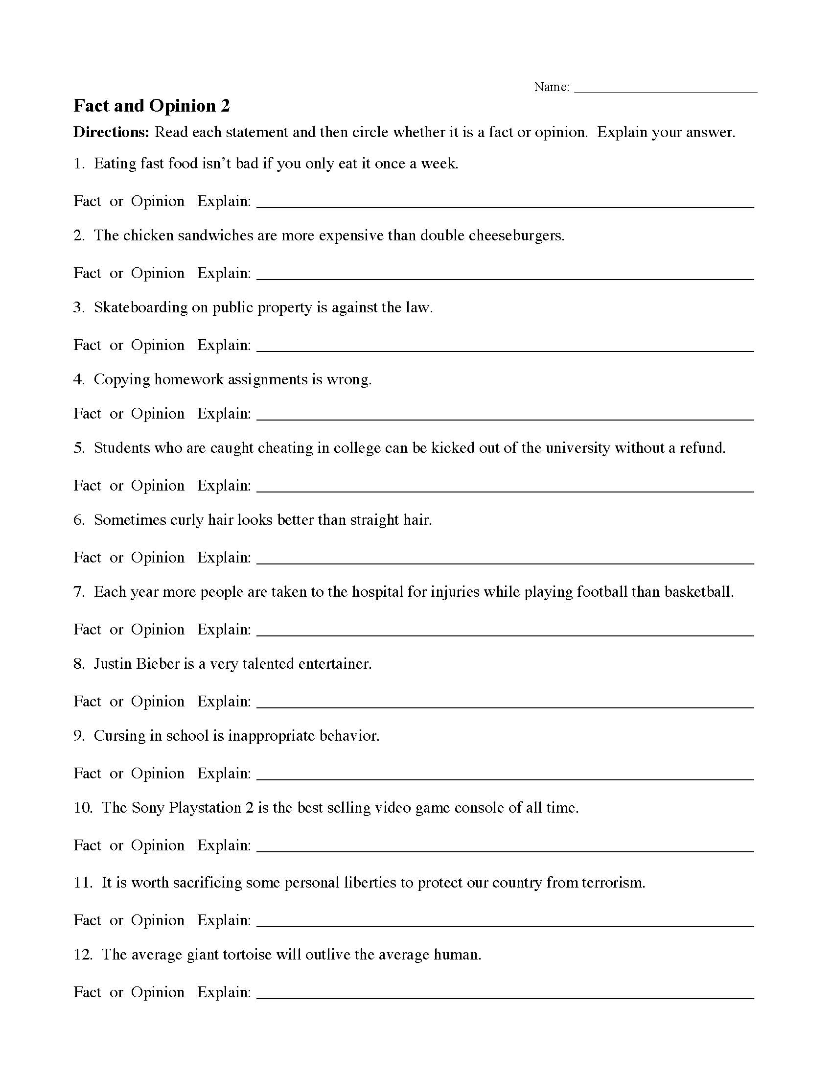 Fact And Opinion Worksheet 2 Reading Activity Fact And Opinion Worksheet 2 Reading Activity