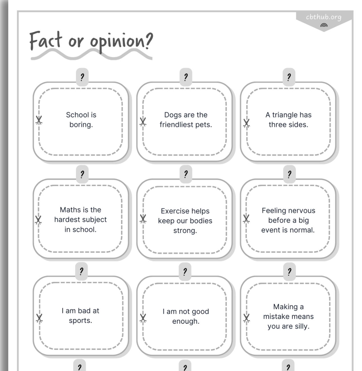 Facts Or Opinions Card Sort CBT Activity For Children Facts Or Opinions Card Sort CBT Activity For Children