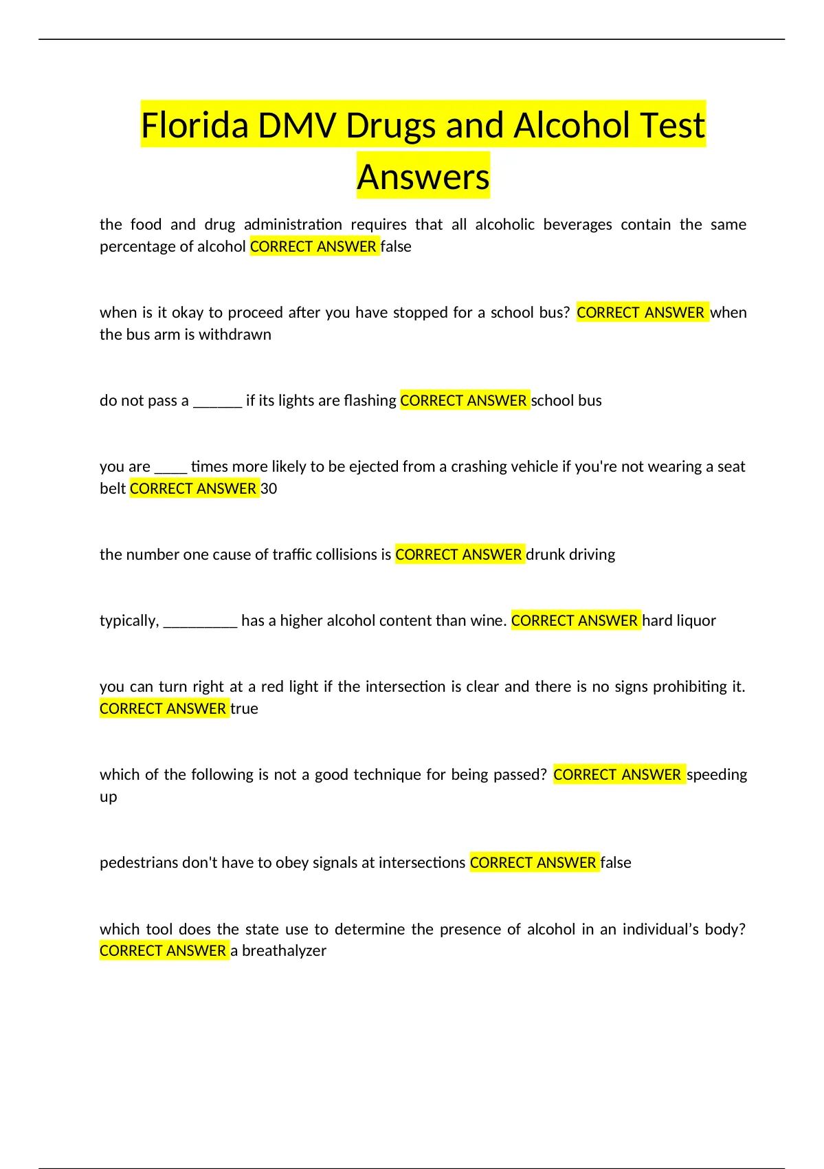 Florida DMV Drugs And Alcohol Test Answers Florida DMV Drugs Stuvia US