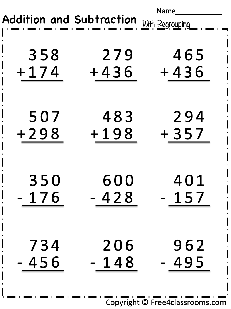 Addition And Subtraction Regrouping Worksheets