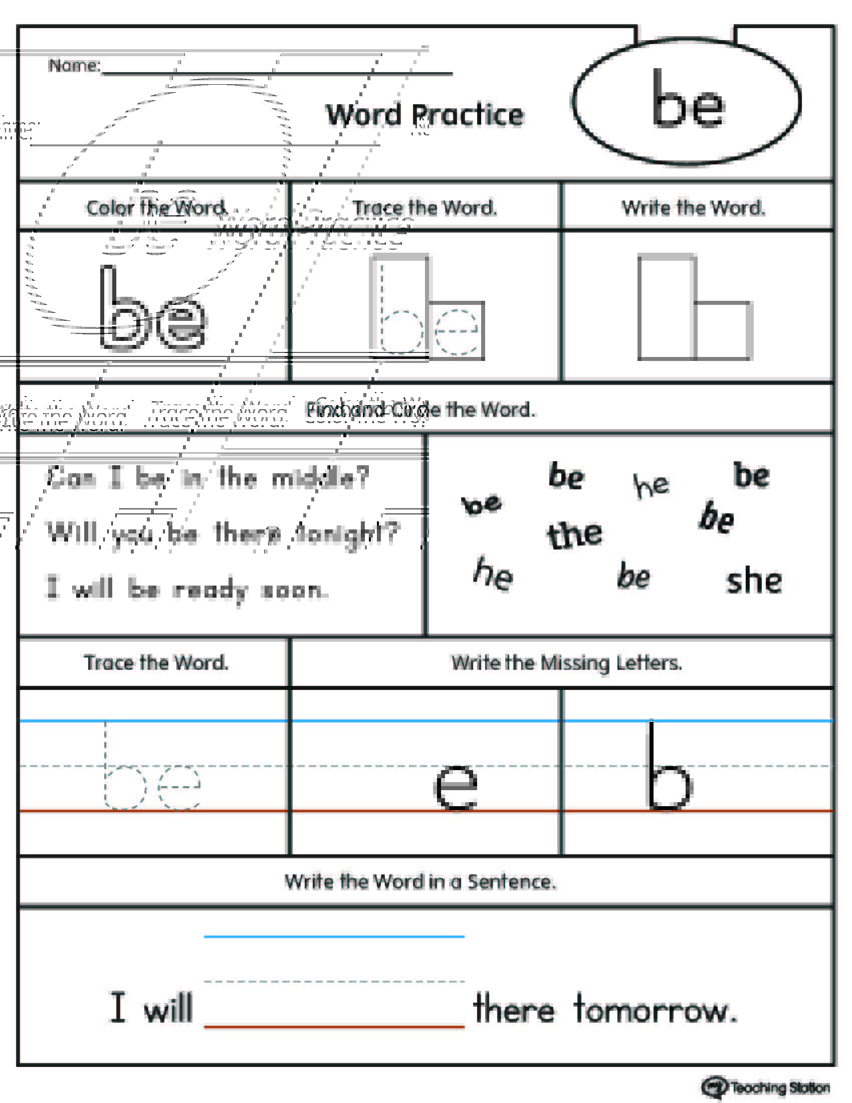 FREE High Frequency Word BE Printable Worksheet MyTeachingStation