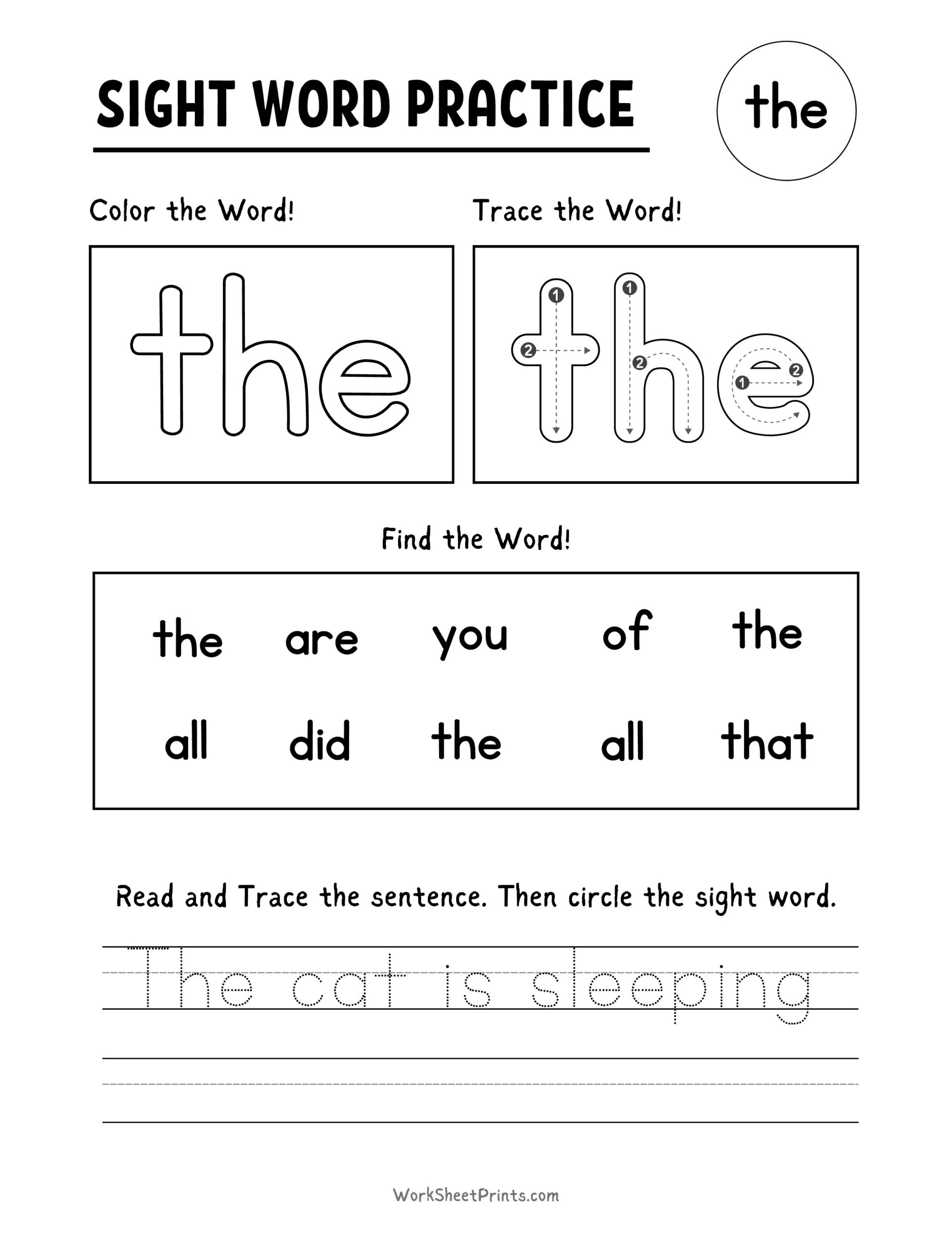 kindergarten sight word sheets