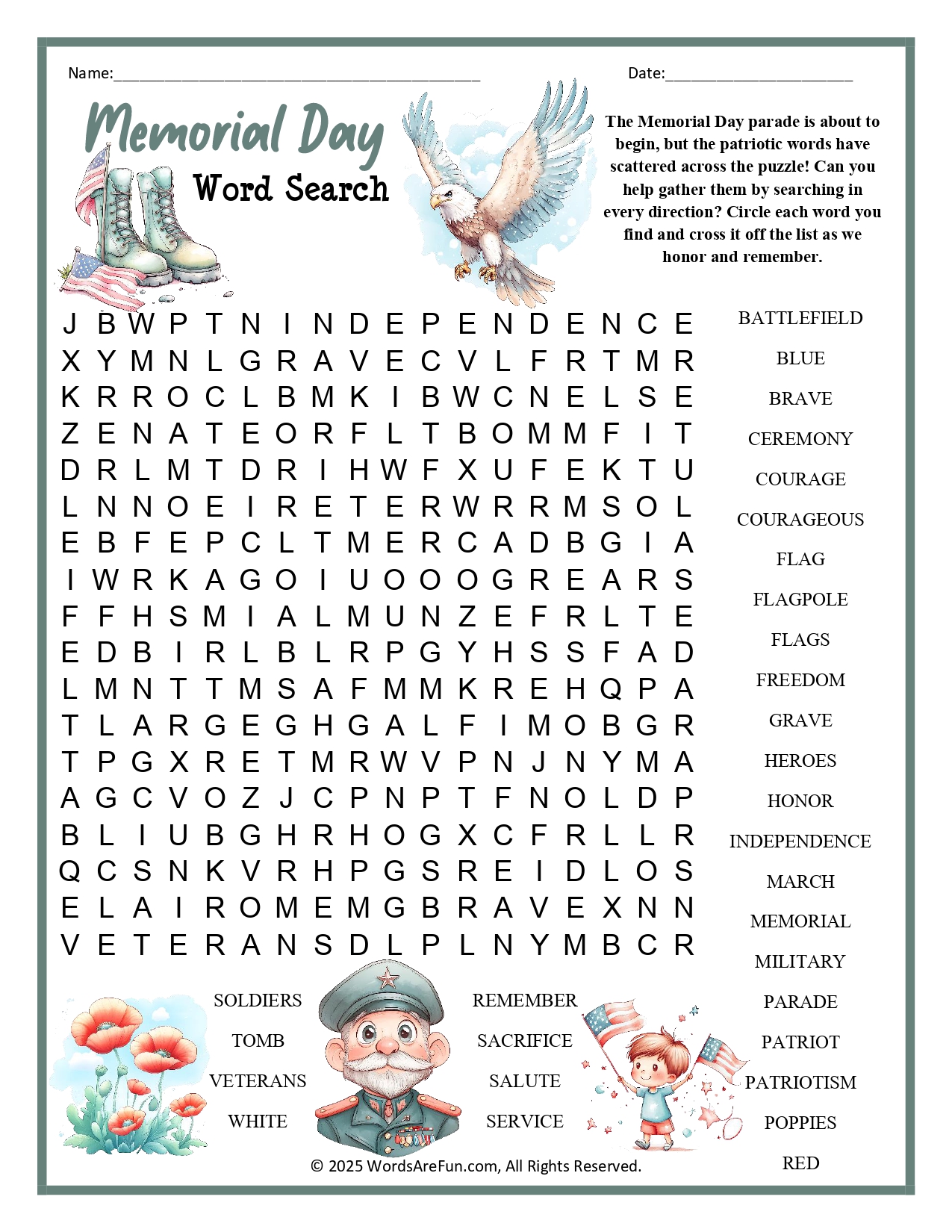 Free Memorial Day Word Search Free Memorial Day Word Search