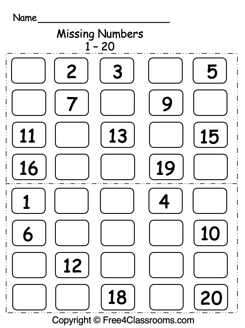 Free Missing Numbers 1 20 Worksheet Free Missing Numbers 1 20 Worksheet