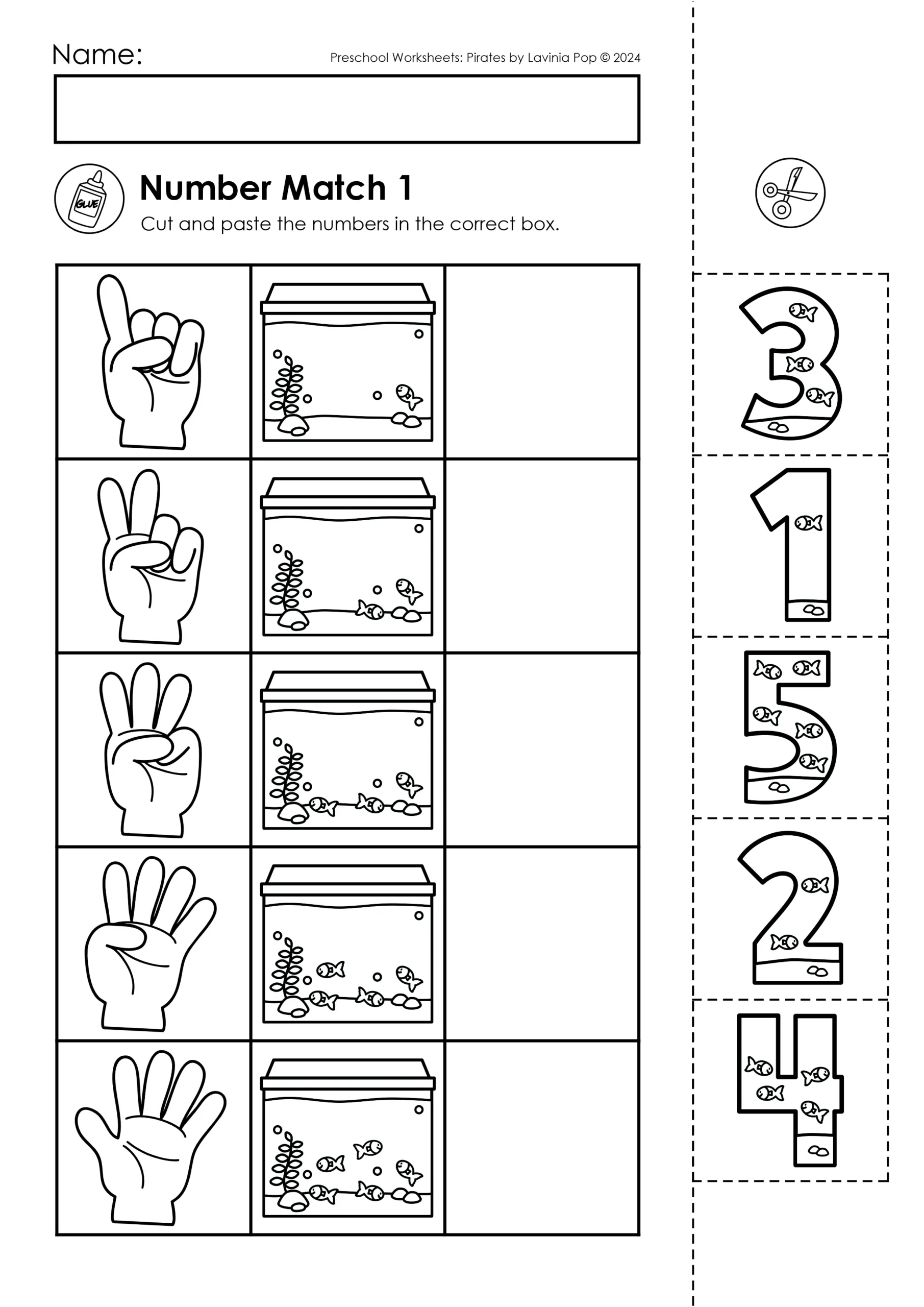 FREE Number Match Worksheets 1 10 Counting Summer Fish