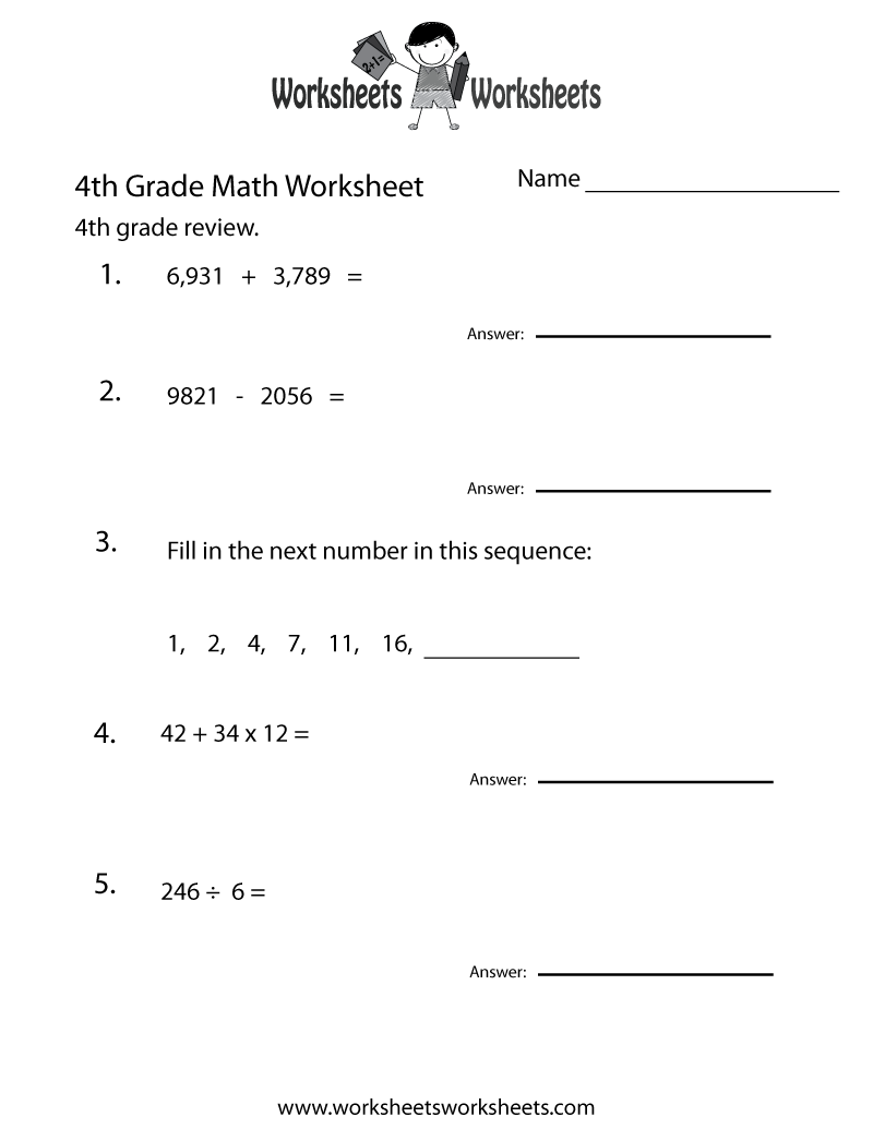 Math For Fourth Graders Worksheets