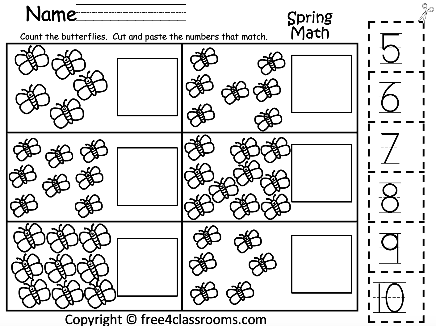 Free Printable Counting Numbers Worksheet Spring Math Kindergarten And Preschool