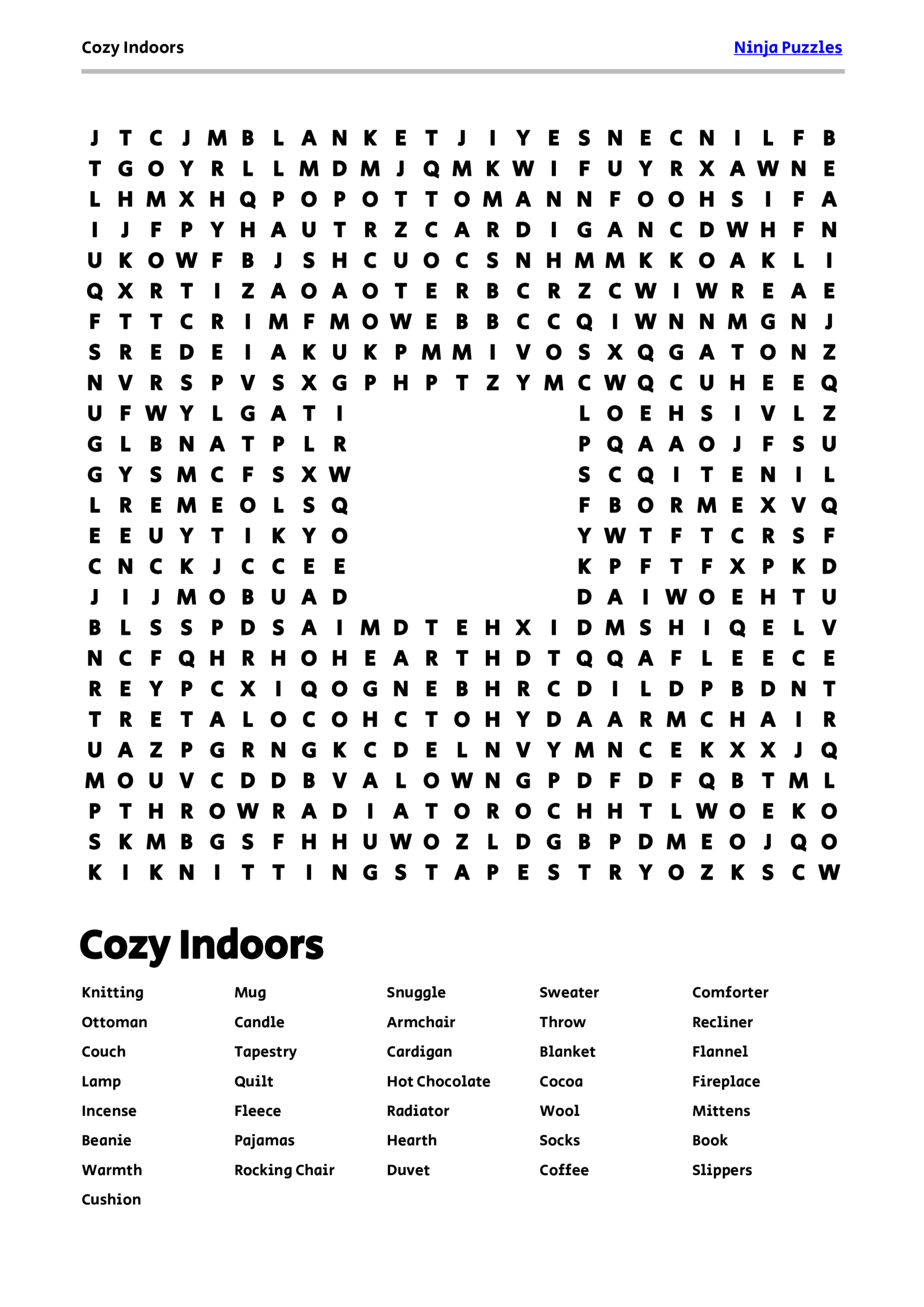 Free Printable Cozy Indoors Themed Word Search Puzzle Free Printable PDF Free Printable Cozy Indoors Themed Word Search Puzzle Free Printable PDF