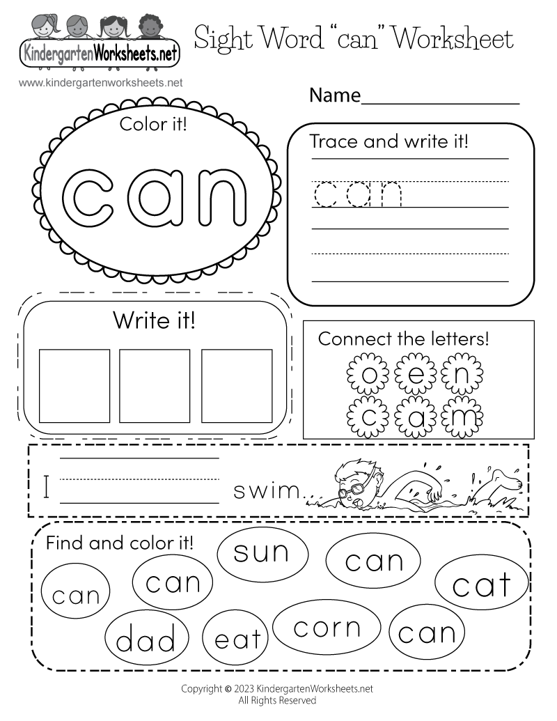 Free Printable Sight Word can Worksheet Free Printable Sight Word can Worksheet