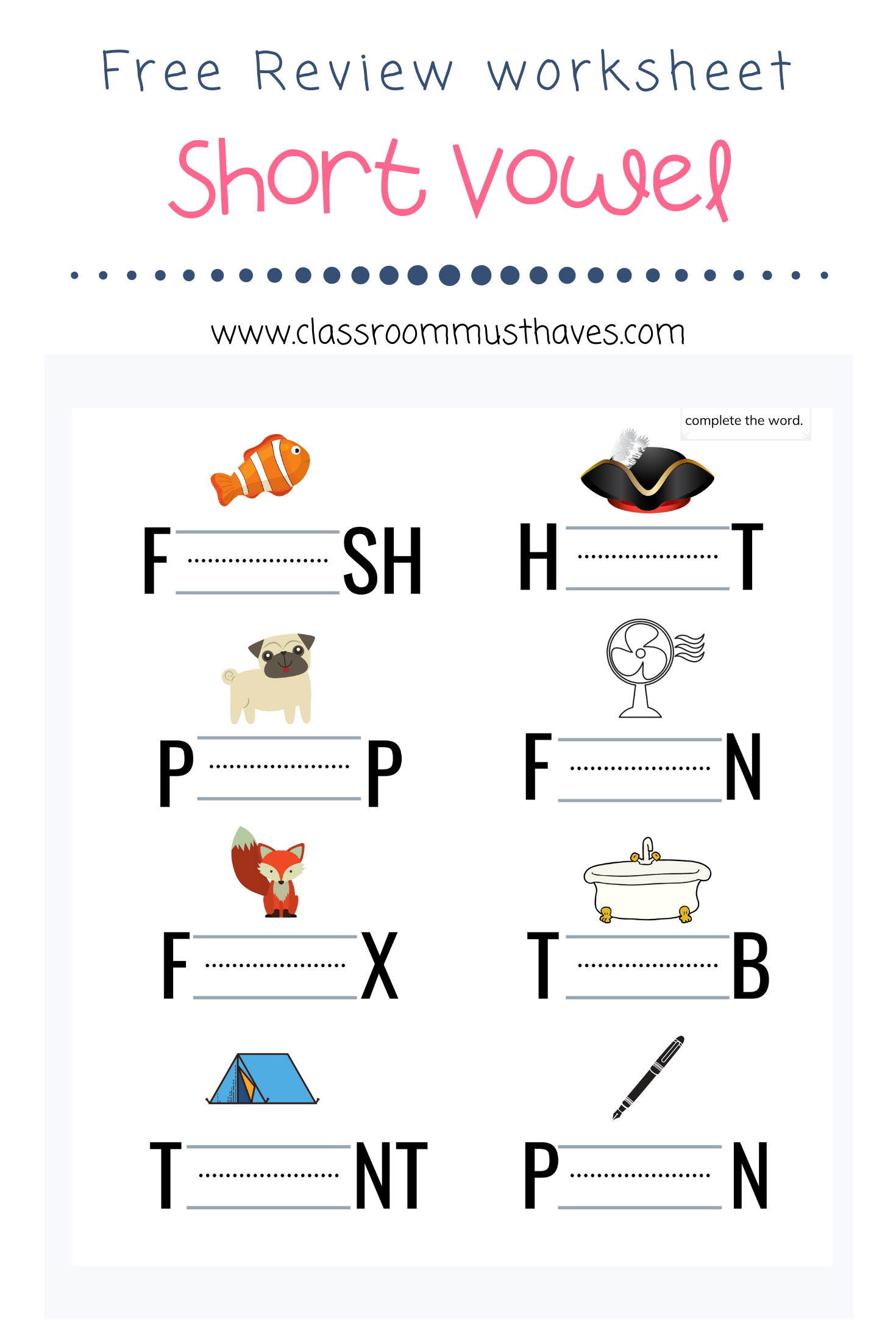 short vowel sounds worksheets