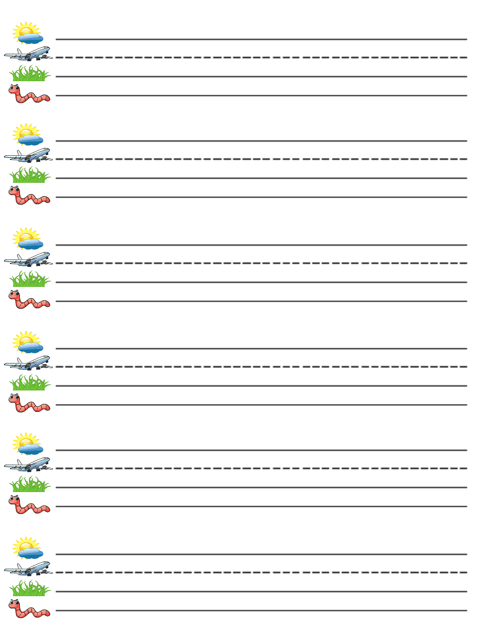 Kindergarten Lined Paper Free Printable Sky Line Plane Line Grass Line Worm Line Routed Family