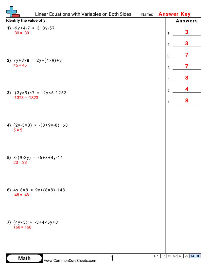 Linear Equations With Variables On Both Sides Worksheet Download Linear Equations With Variables On Both Sides Worksheet Download