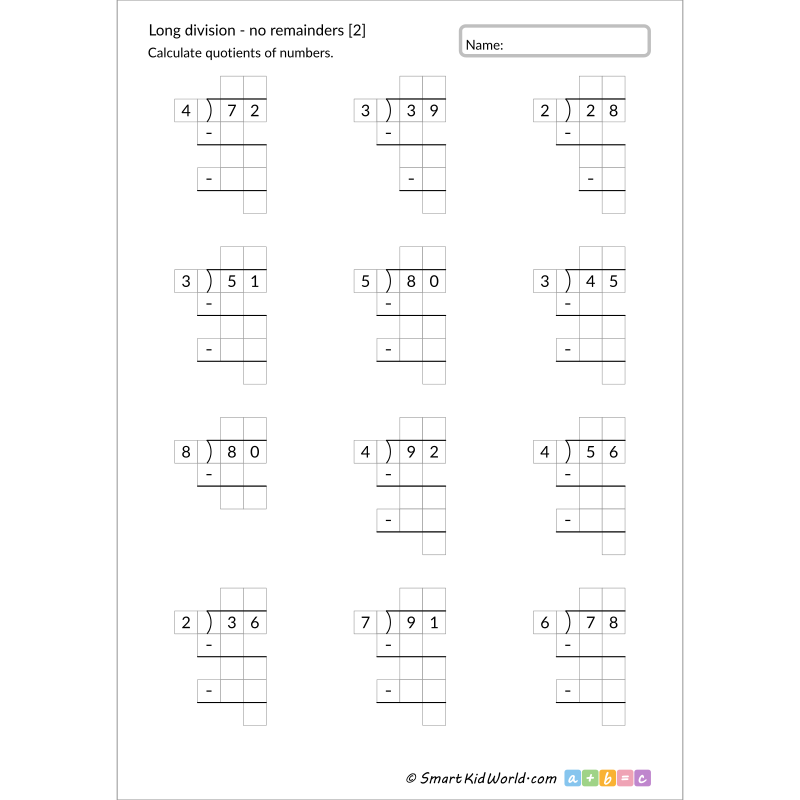 long division without remainders worksheet