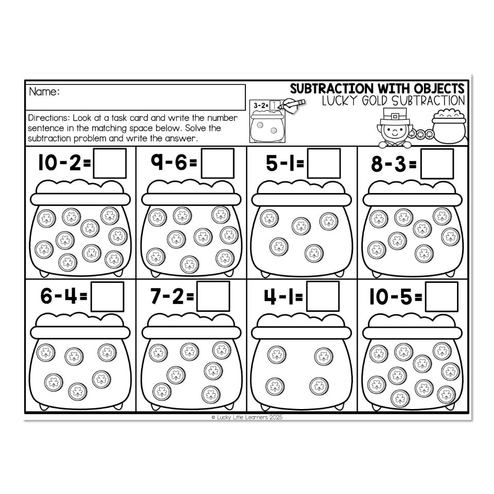 Math Worksheet Subtraction With Objects Lucky Gold Subtraction Lucky Little Learners Math Worksheet Subtraction With Objects Lucky Gold Subtraction Lucky Little Learners