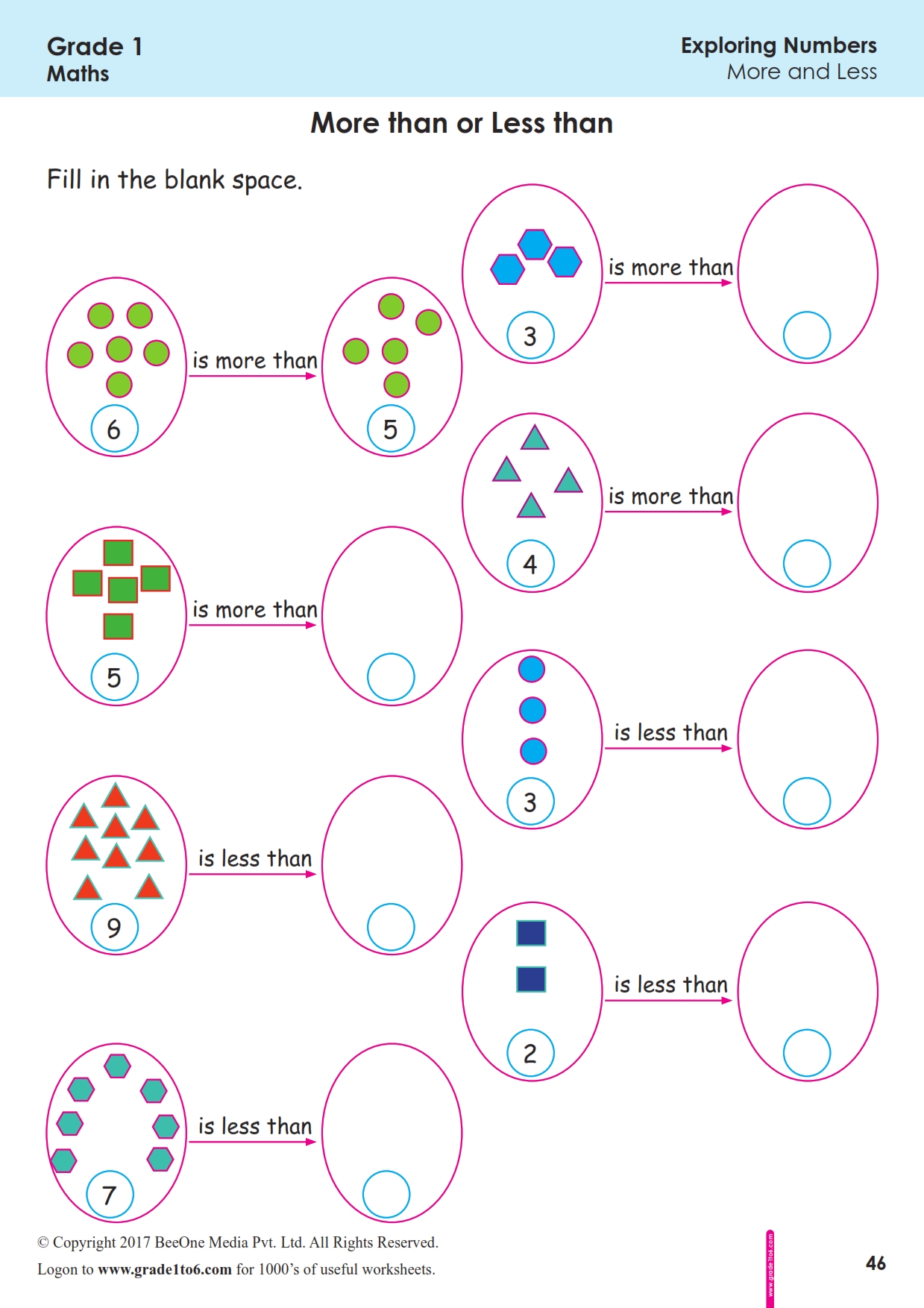 Maths Worksheet For Class 1 Grade1to6